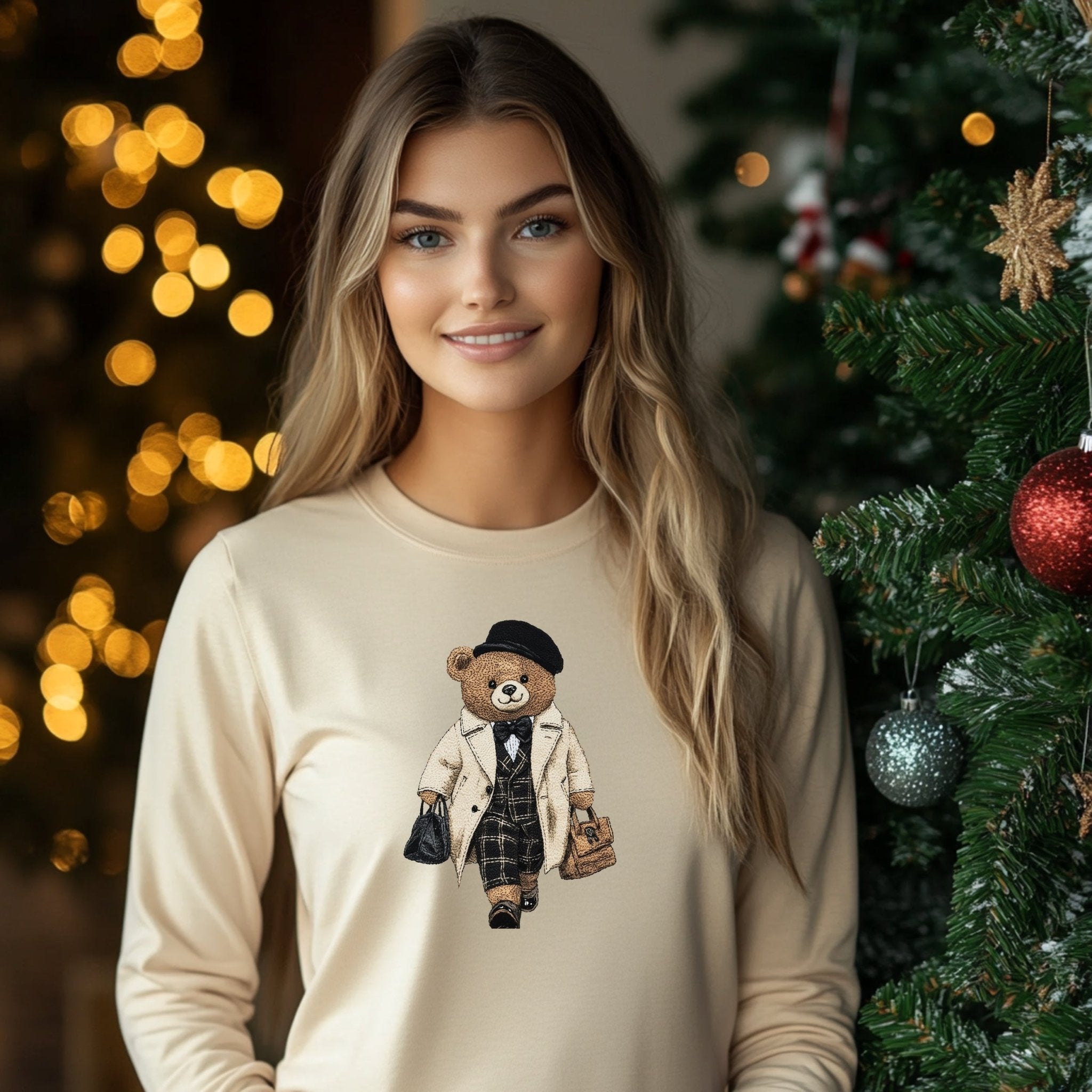 Cute Bear Long Sleeve T-Shirt, Stylish Bear Graphic Top, Trendy Bear Print Long Sleeve, Adorable Bear Fashion Tee - Craig Michael Design