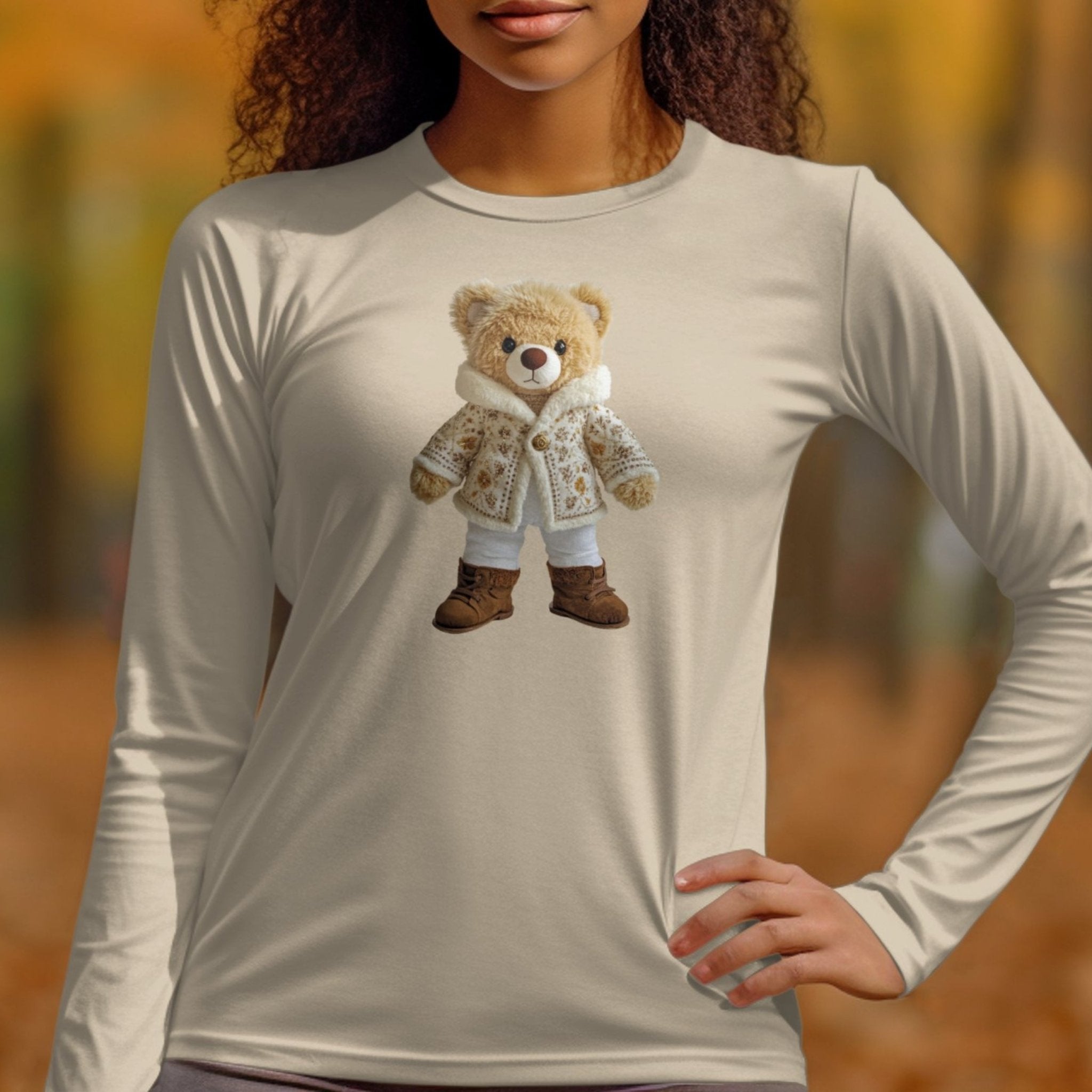 Cute Bear Print Long Sleeve T-Shirt, Adorable Bear Graphic Shirt, Cozy and Comfortable Long Sleeve Top, Fun and Stylish Clothing - Craig Michael Design