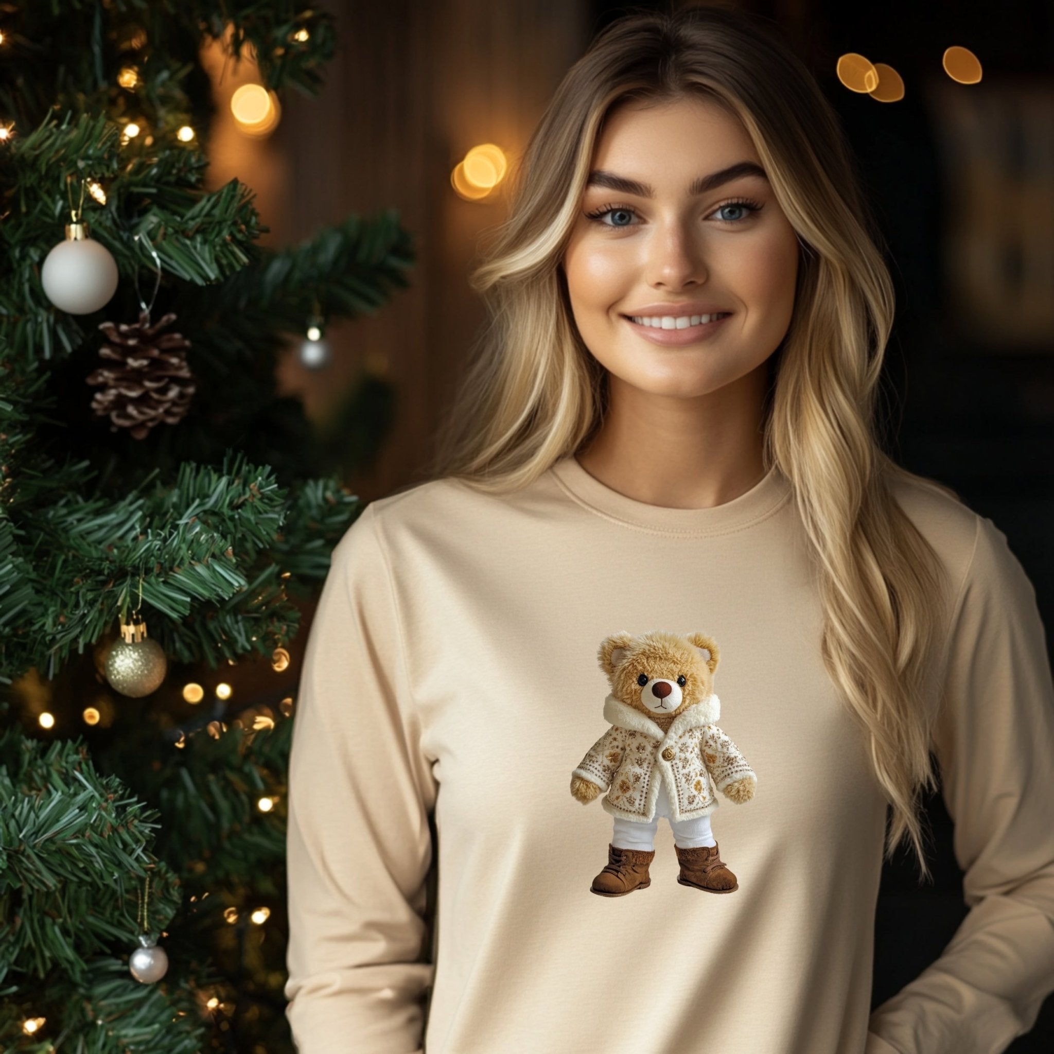 Cute Bear Print Long Sleeve T-Shirt, Adorable Bear Graphic Shirt, Cozy and Comfortable Long Sleeve Top, Fun and Stylish Clothing - Craig Michael Design