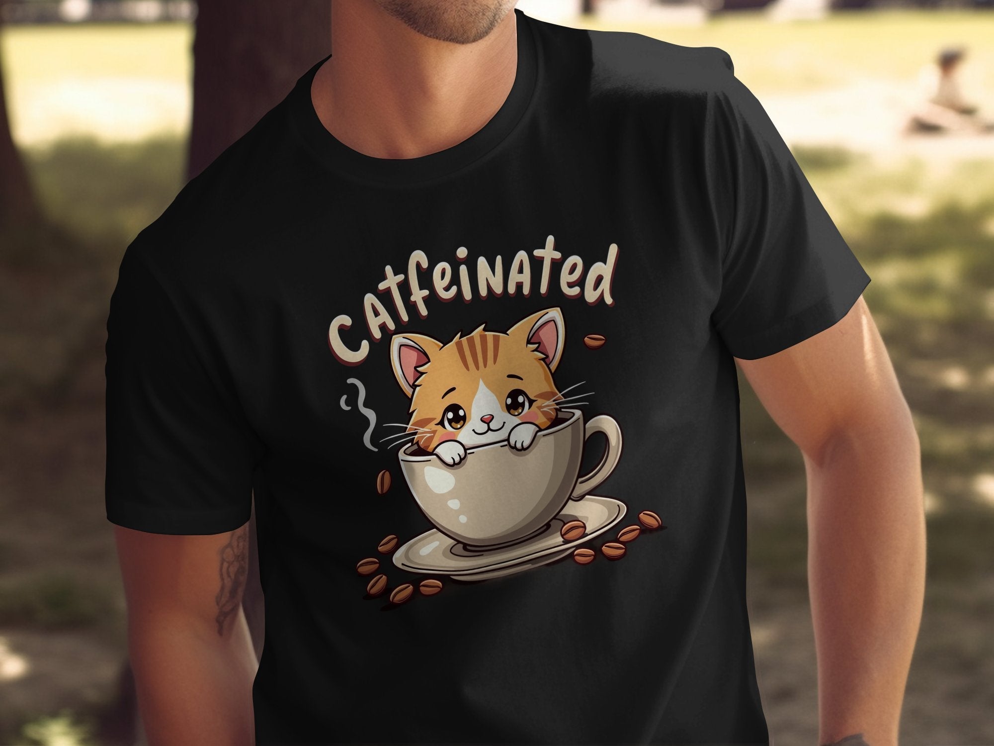 Cute Caffeinated Cat T-Shirt, Coffee Lover Gift Tee, Adorable Kitty in Coffee Mug Shirt, Funny Cat and Coffee Graphic Tee - Craig Michael Design