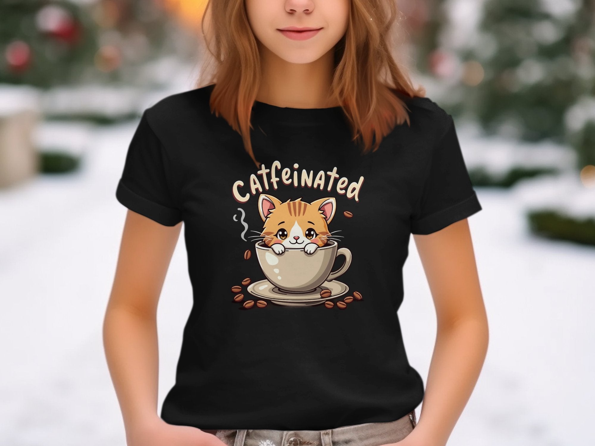 Cute Caffeinated Cat T-Shirt, Coffee Lover Gift Tee, Adorable Kitty in Coffee Mug Shirt, Funny Cat and Coffee Graphic Tee - Craig Michael Design