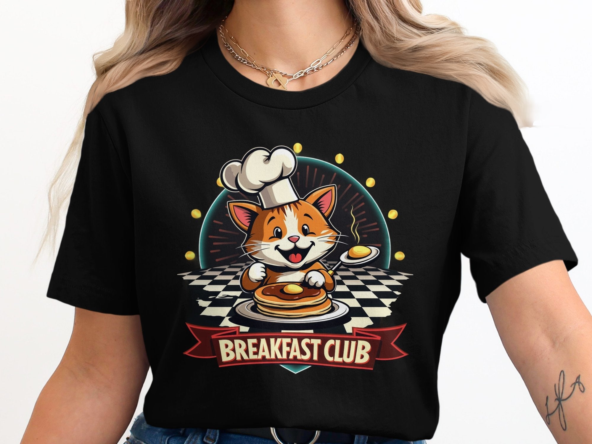 Cute Cat Breakfast Club T-Shirt, Fun Cat Chef Graphic Tee, Cat Lover Novelty T-Shirt, Pancake Cat Design, Breakfast Food Shirt - Craig Michael Design