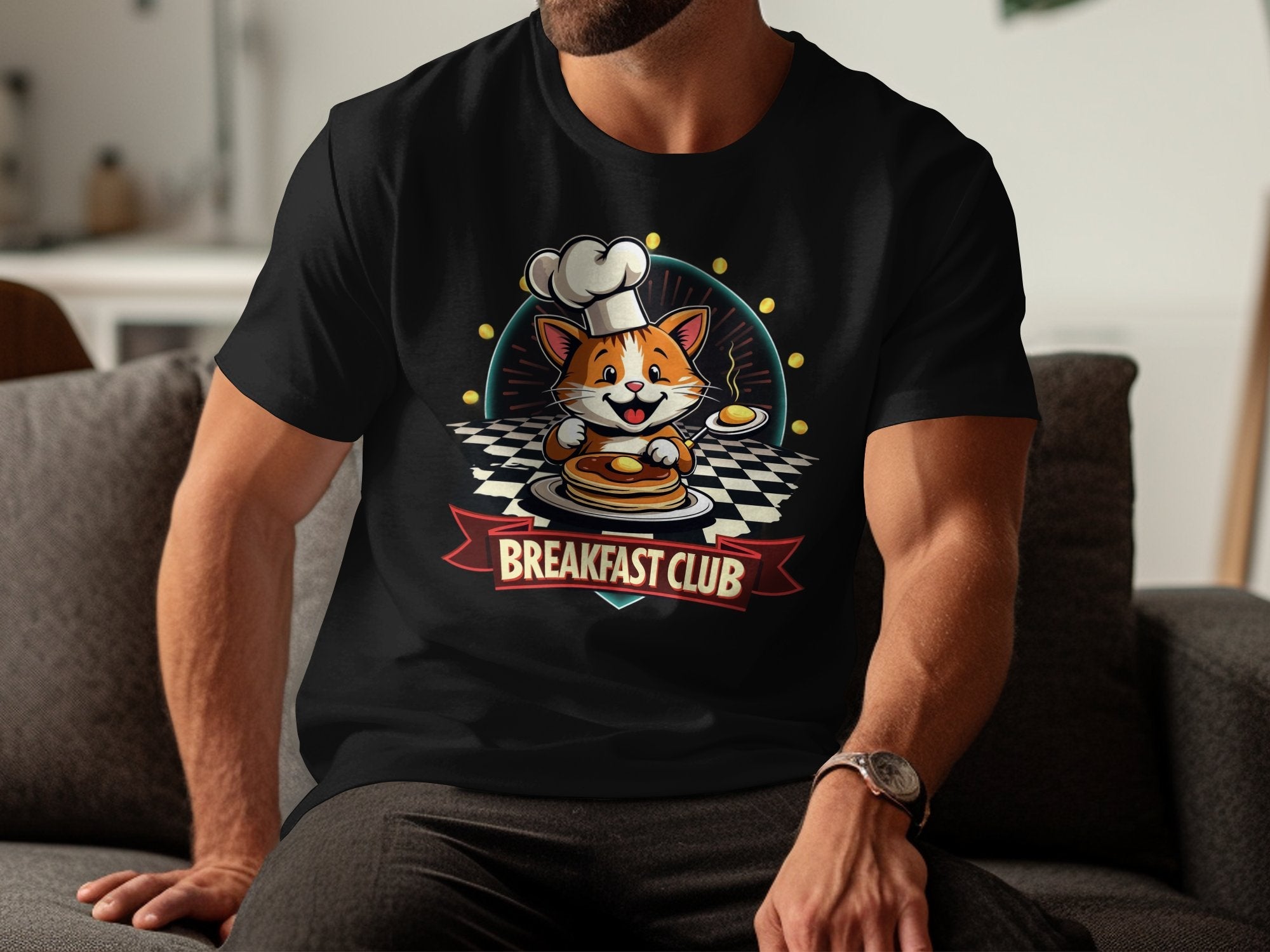 Cute Cat Breakfast Club T-Shirt, Fun Cat Chef Graphic Tee, Cat Lover Novelty T-Shirt, Pancake Cat Design, Breakfast Food Shirt - Craig Michael Design