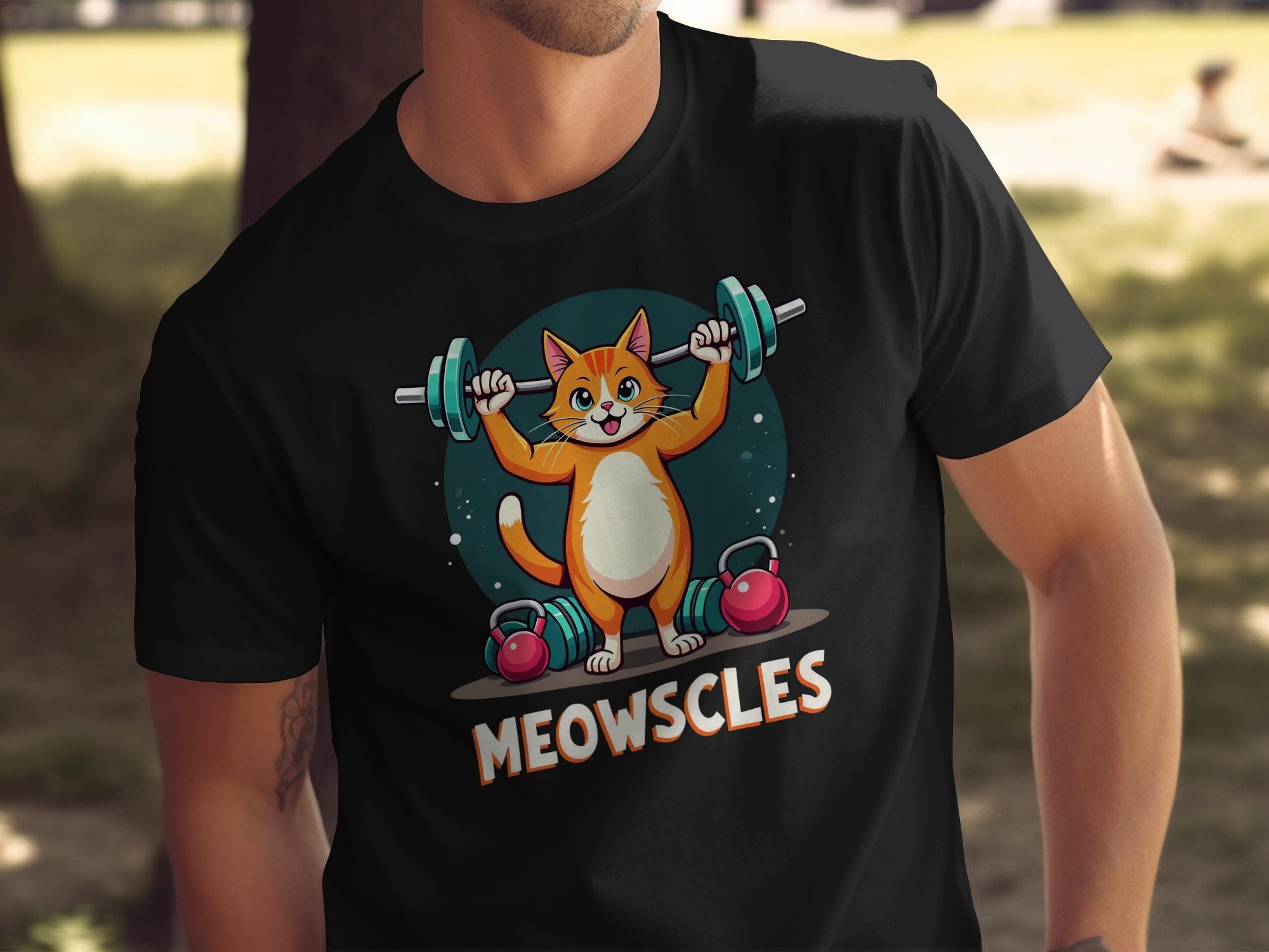 Cute Cat Lifting Weights T-Shirt, Funny Meowscles Gym Tee, Adorable Cat Workout Shirt, Fitness Motivated Cat Lover Gift - Craig Michael Design