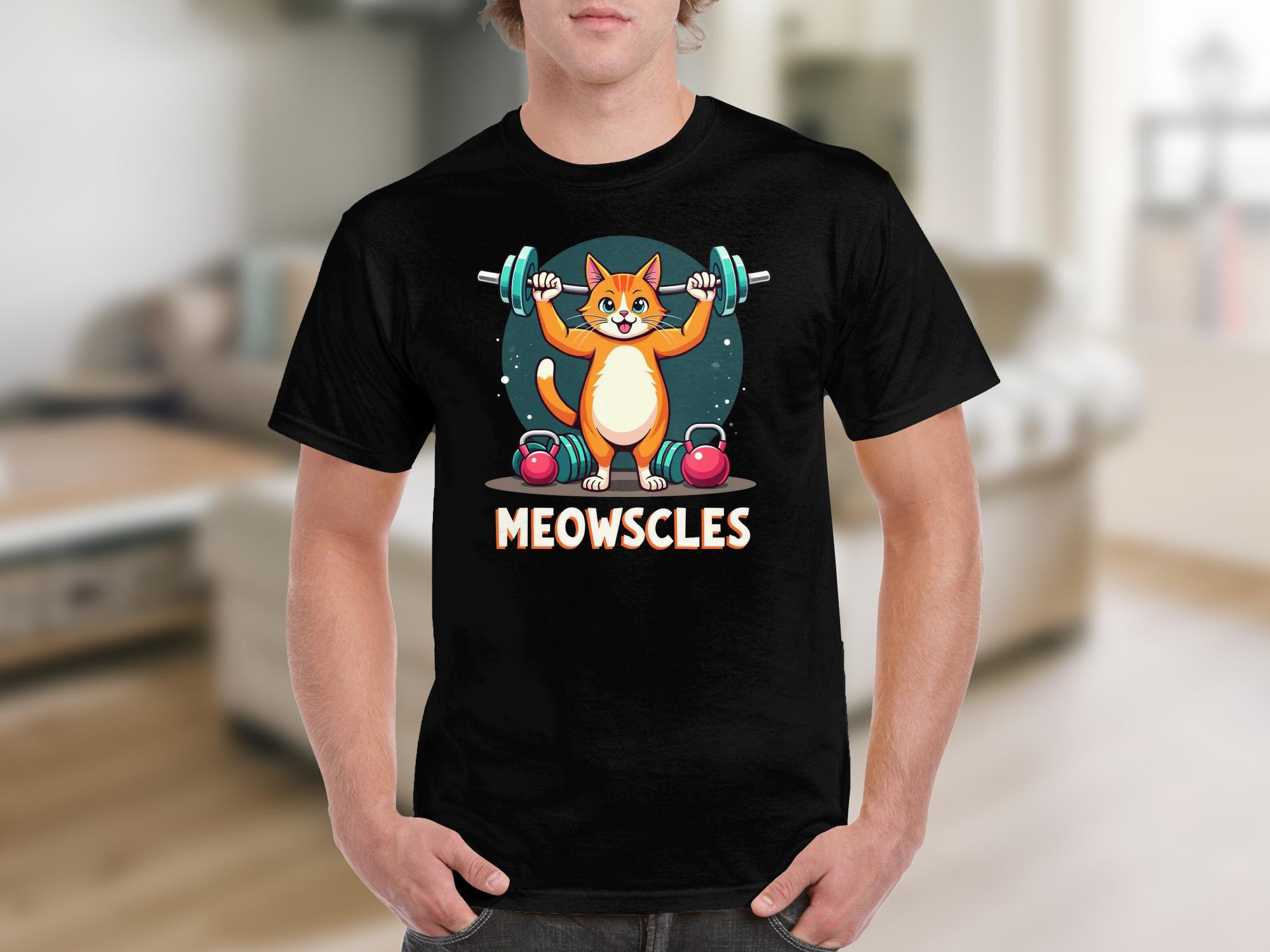 Cute Cat Lifting Weights T-Shirt, Funny Meowscles Gym Tee, Adorable Cat Workout Shirt, Fitness Motivated Cat Lover Gift - Craig Michael Design