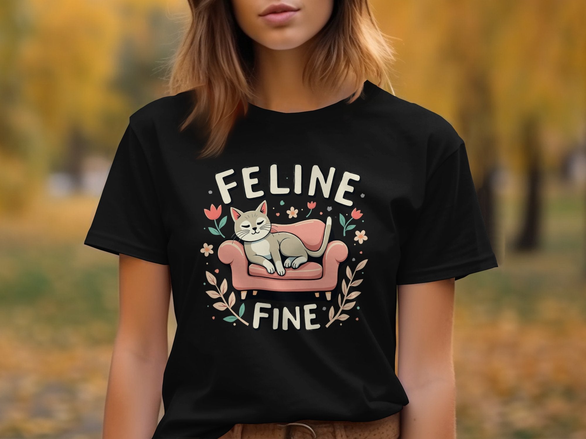 Cute Cat Shirt, Feline Fine T-Shirt, Funny Cat Graphic Tee, Cat Lover Gift, Whimsical Cat Design, Cozy Cat Couch T-Shirt - Craig Michael Design