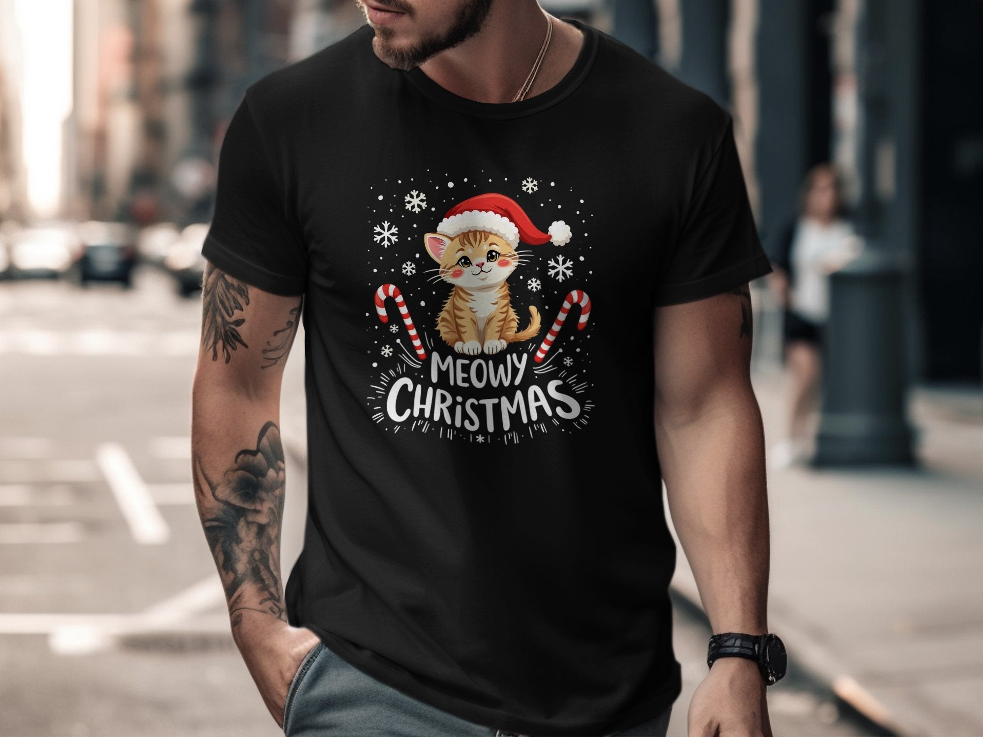 Cute Christmas Cat Shirt, Meowy Christmas TShirt, Festive Holiday Cat Tee, Adorable Kitty Christmas Shirt, Holiday Outfit - Craig Michael Design