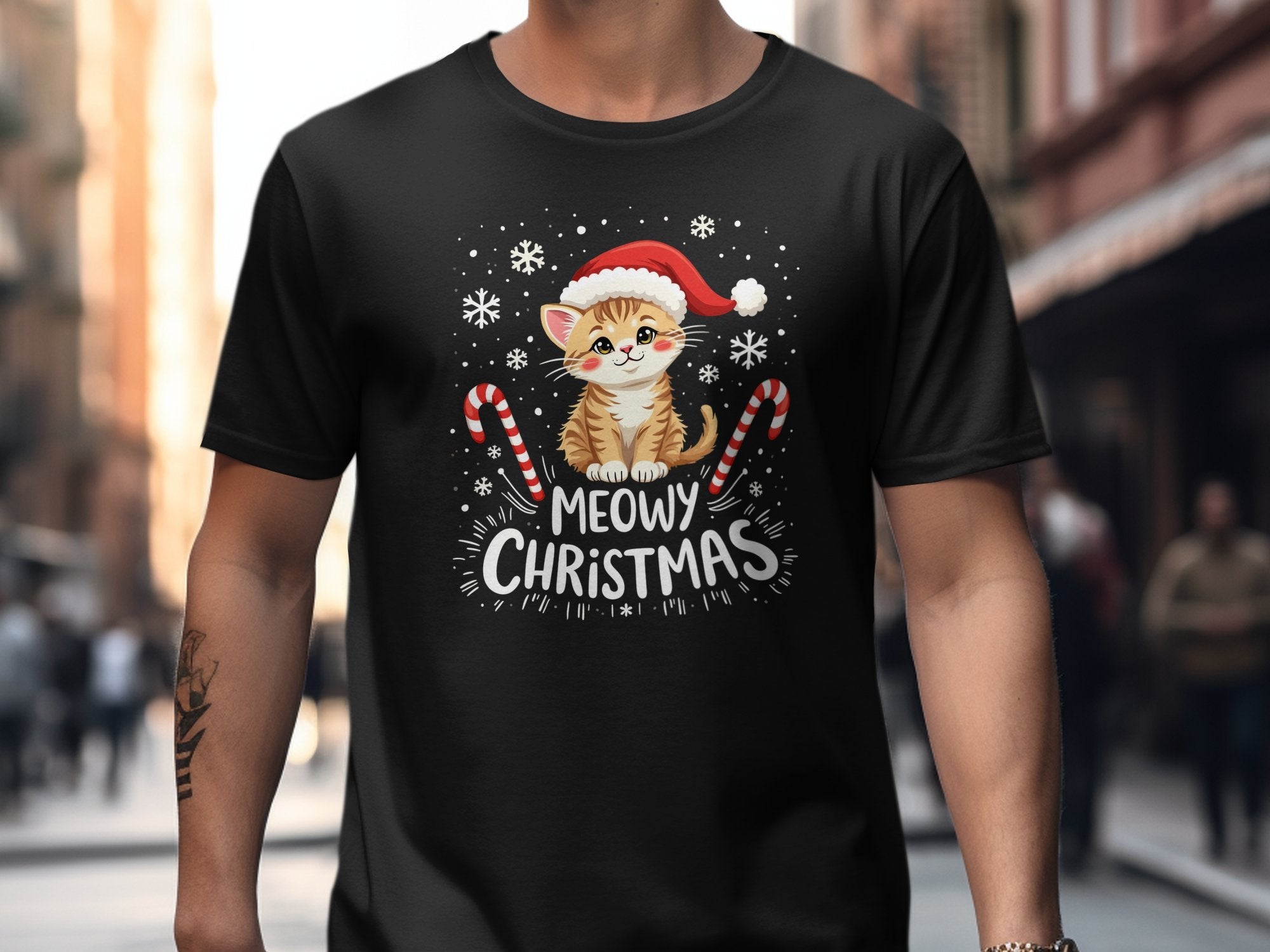 Cute Christmas Cat Shirt, Meowy Christmas TShirt, Festive Holiday Cat Tee, Adorable Kitty Christmas Shirt, Holiday Outfit - Craig Michael Design