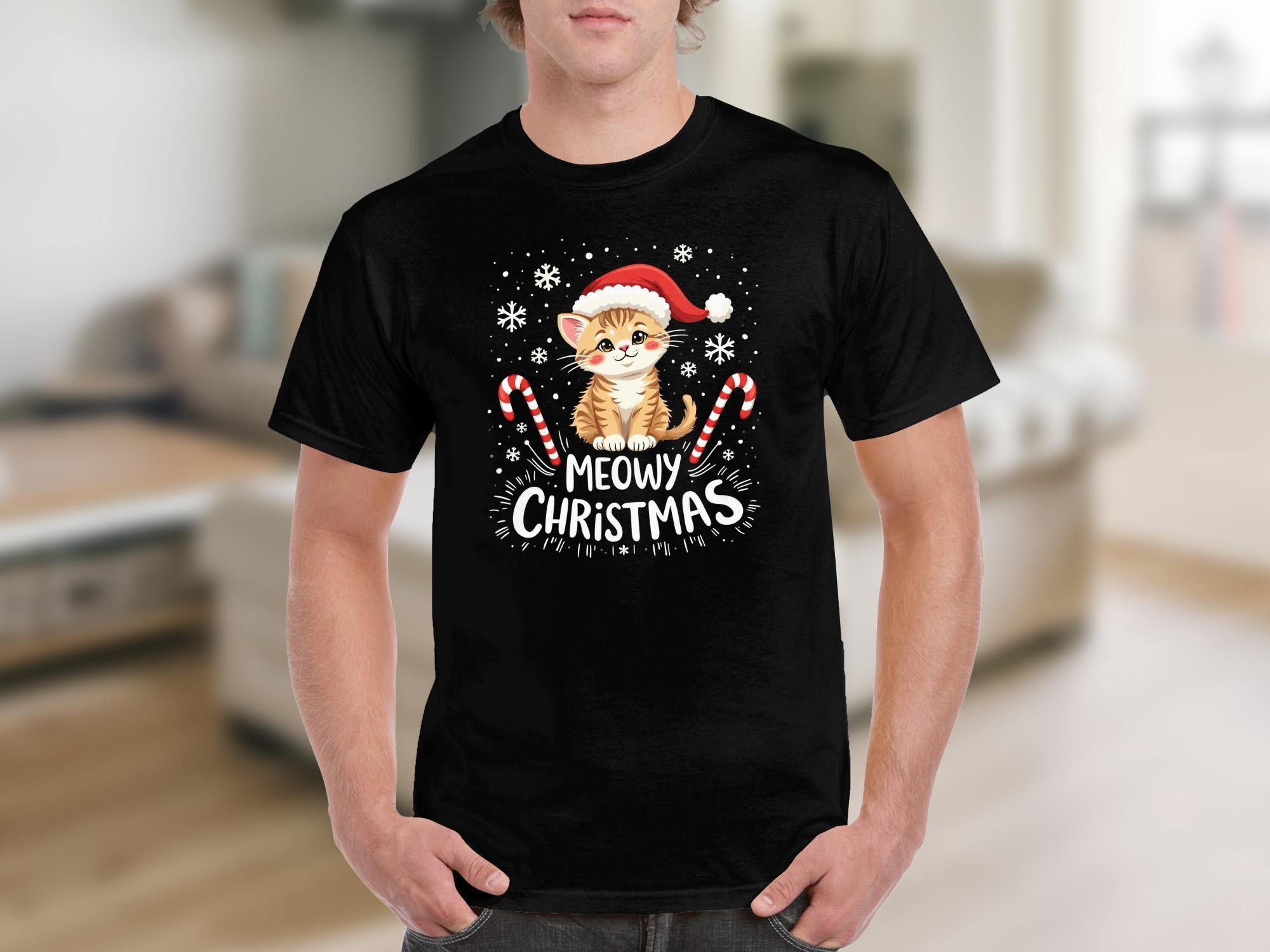 Cute Christmas Cat Shirt, Meowy Christmas TShirt, Festive Holiday Cat Tee, Adorable Kitty Christmas Shirt, Holiday Outfit - Craig Michael Design