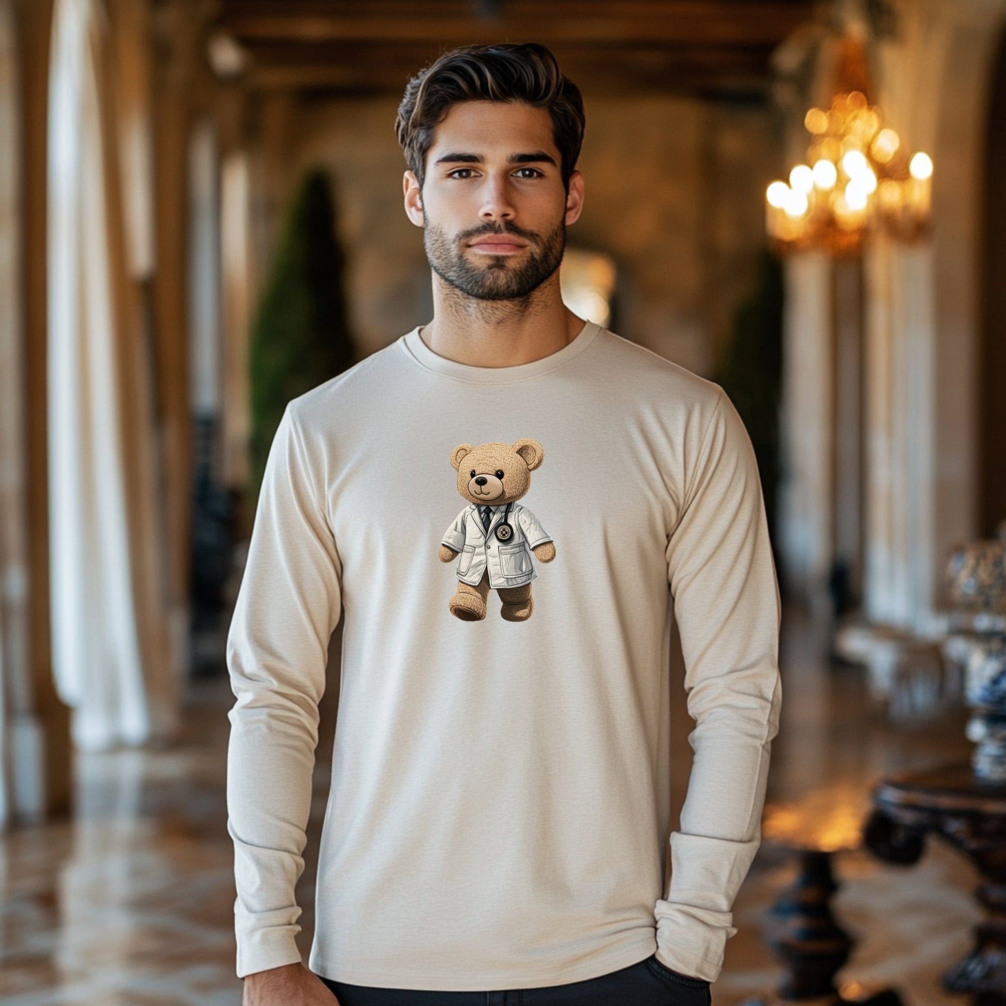 Cute Doctor Bear Long Sleeve T-Shirt, Adorable Animal Cartoon Shirt, Fun Gifts for Medical Professionals, Casual Cute Animal Tee - Craig Michael Design