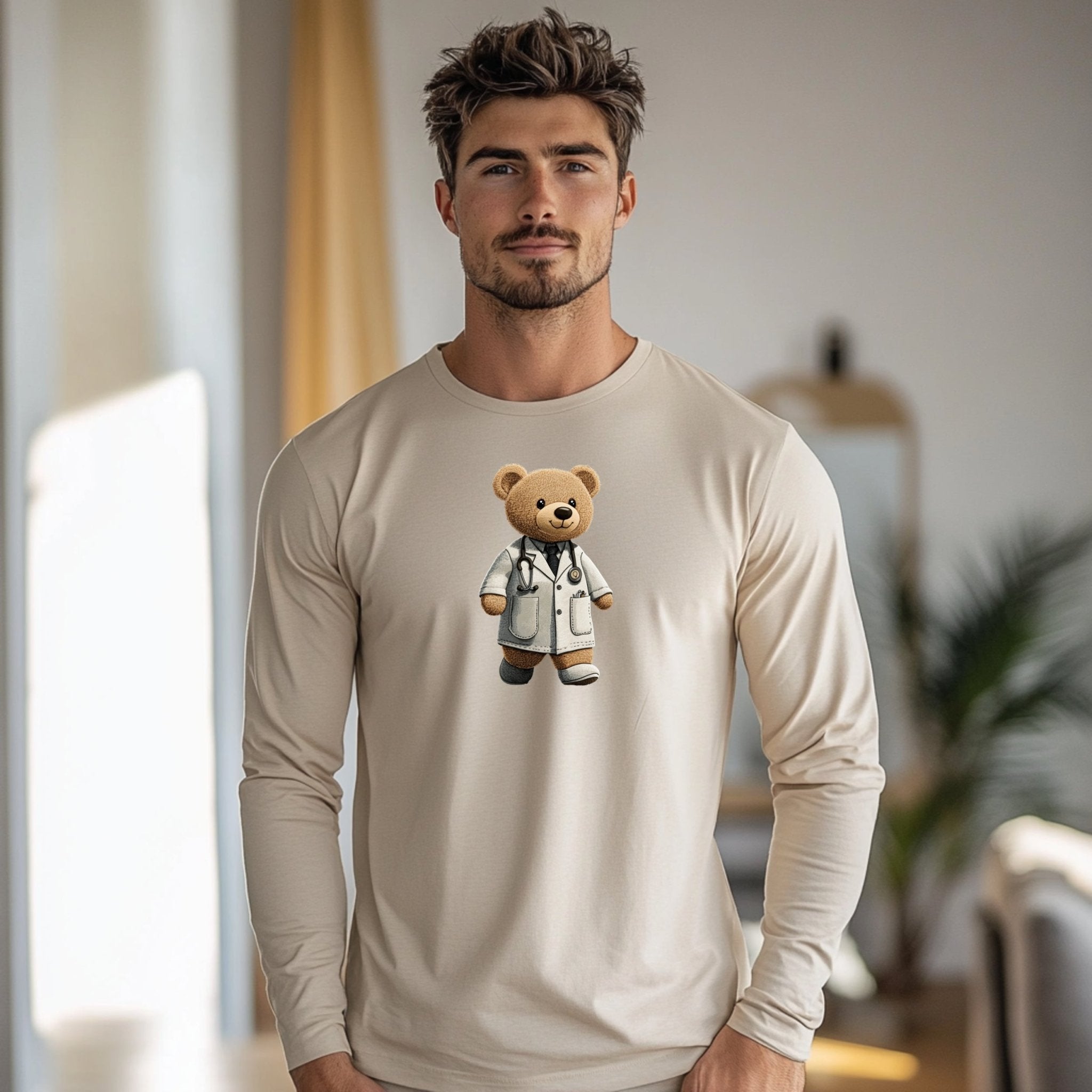 Cute Doctor Teddy Bear Long Sleeve T Shirt, Adorable Bear in Lab Coat T Shirt, Perfect Gift for Medical Professionals - Craig Michael Design