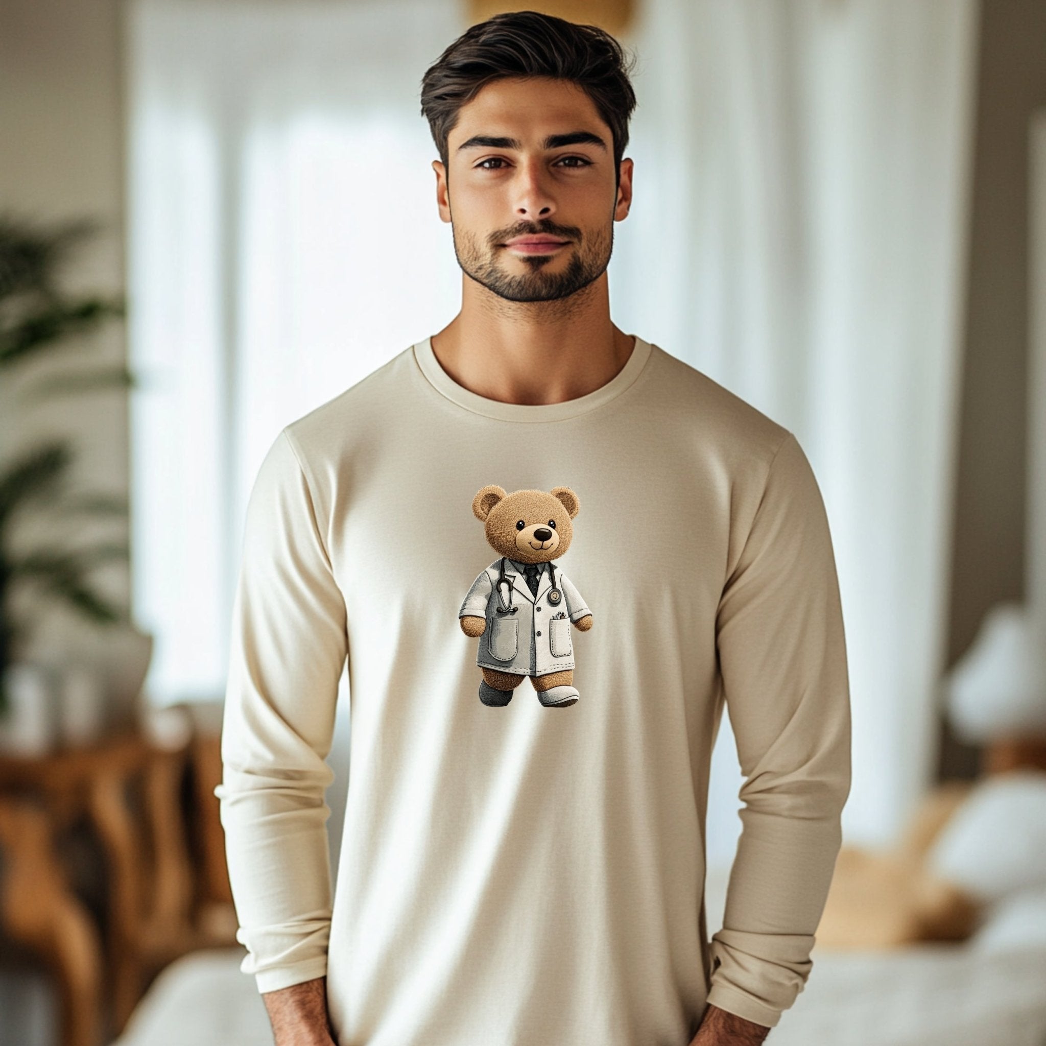 Cute Doctor Teddy Bear Long Sleeve T Shirt, Adorable Bear in Lab Coat T Shirt, Perfect Gift for Medical Professionals - Craig Michael Design