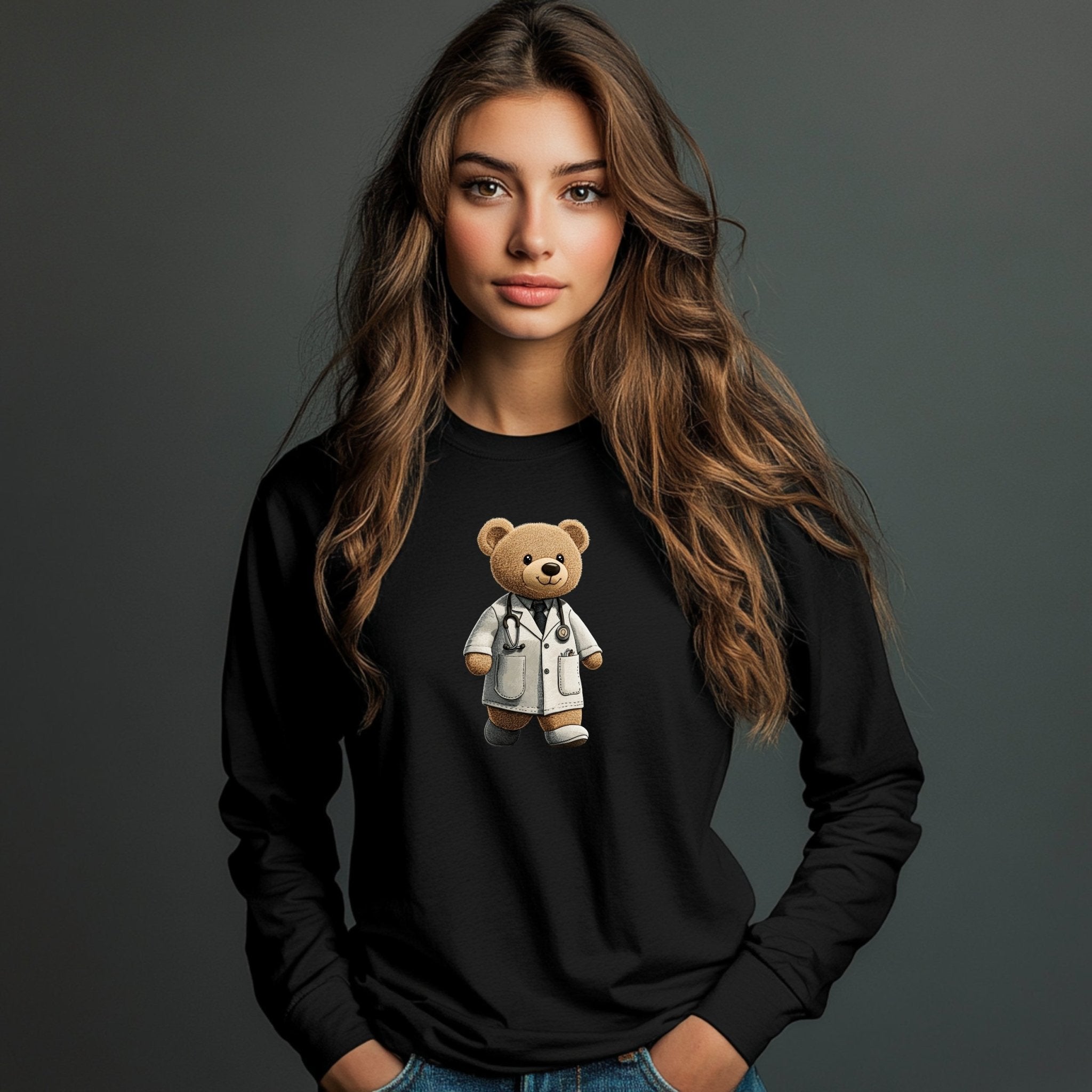 Cute Doctor Teddy Bear Long Sleeve T Shirt, Adorable Bear in Lab Coat T Shirt, Perfect Gift for Medical Professionals - Craig Michael Design