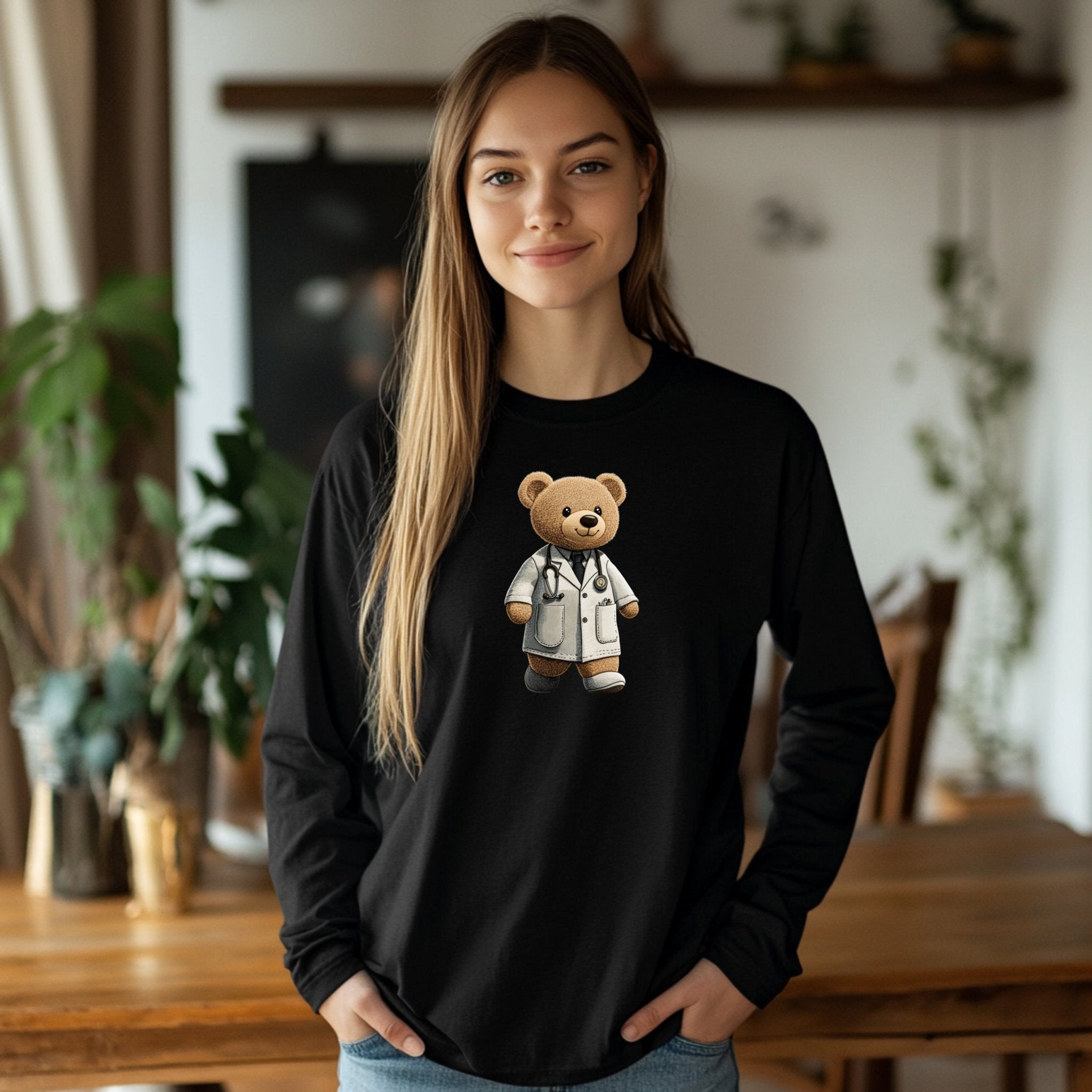 Cute Doctor Teddy Bear Long Sleeve T Shirt, Adorable Bear in Lab Coat T Shirt, Perfect Gift for Medical Professionals - Craig Michael Design