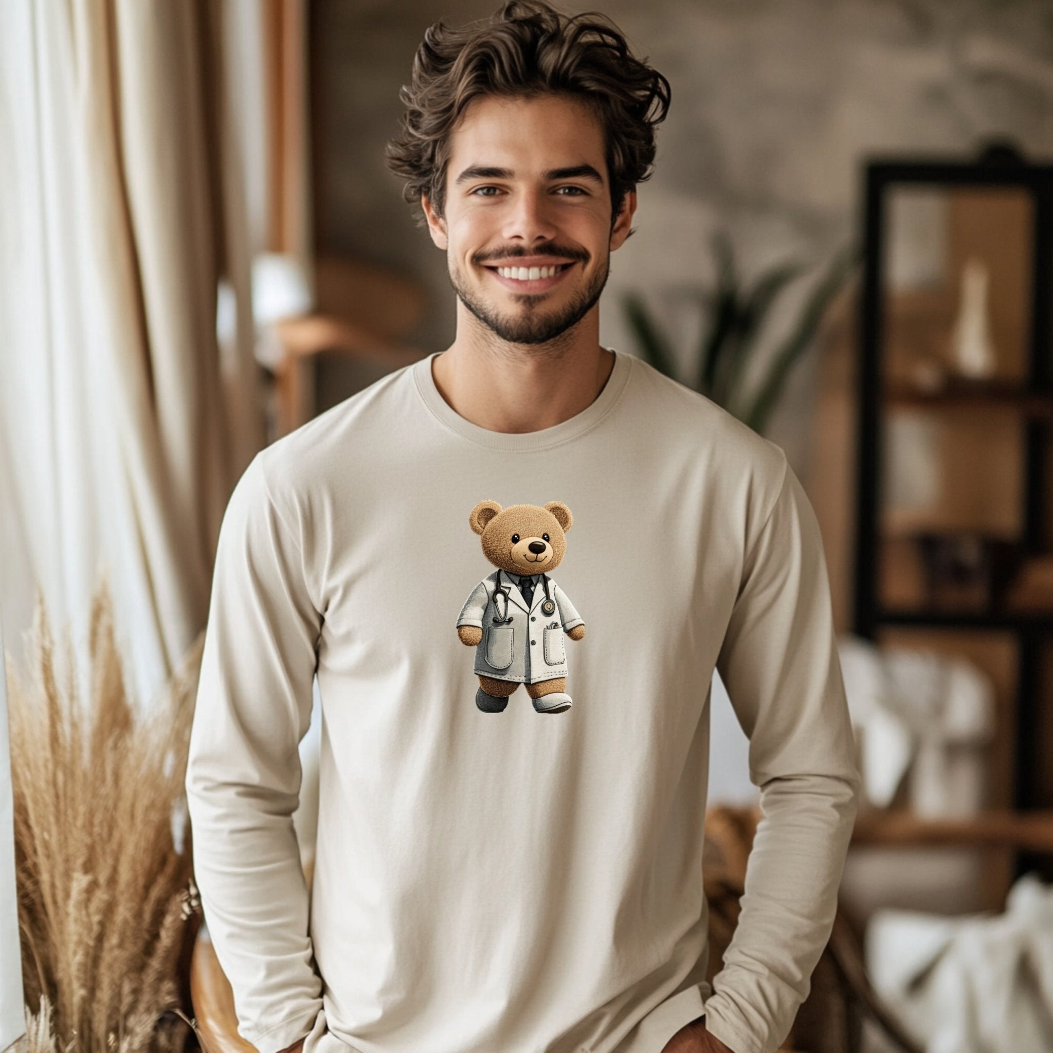 Cute Doctor Teddy Bear Long Sleeve T Shirt, Adorable Bear in Lab Coat T Shirt, Perfect Gift for Medical Professionals - Craig Michael Design