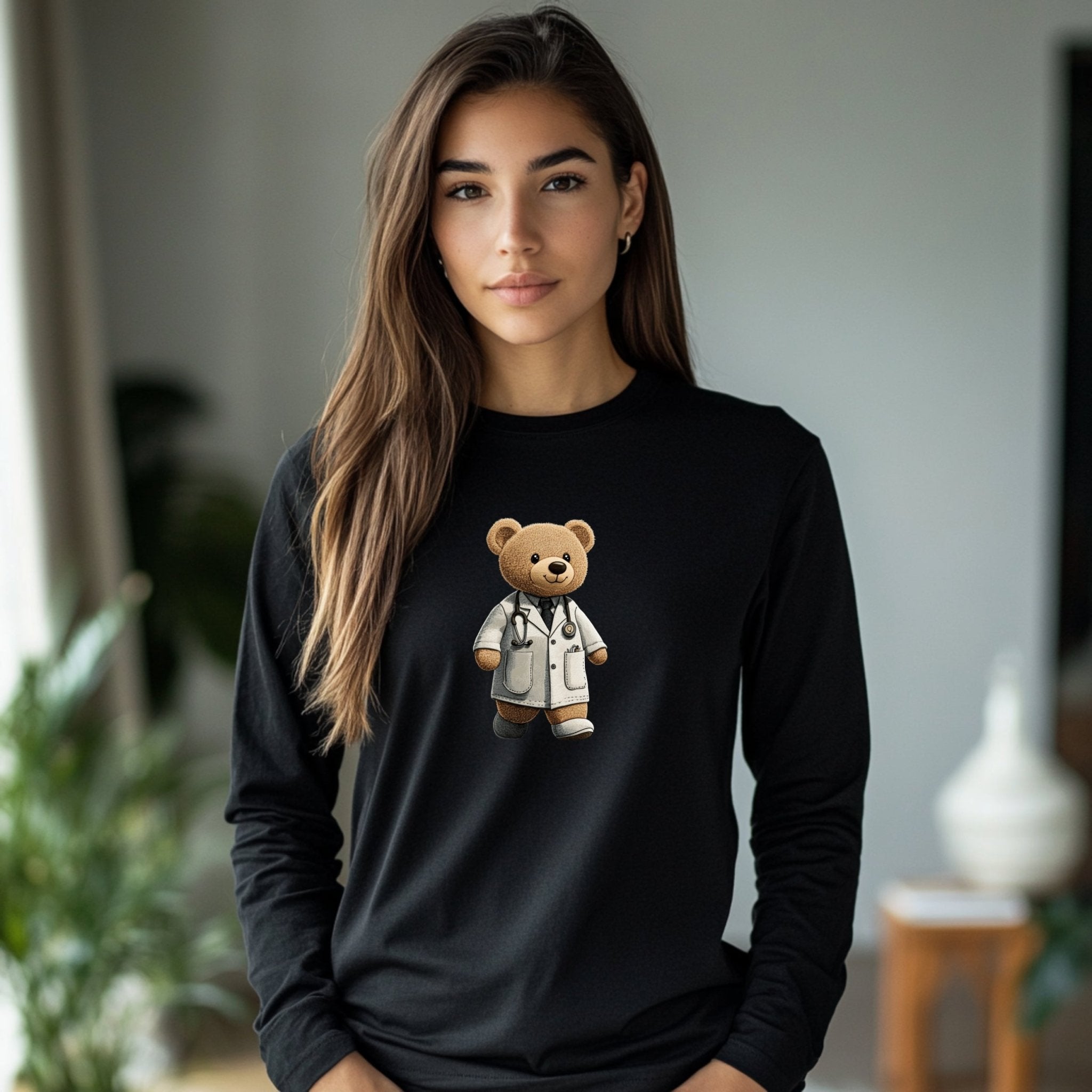 Cute Doctor Teddy Bear Long Sleeve T Shirt, Adorable Bear in Lab Coat T Shirt, Perfect Gift for Medical Professionals - Craig Michael Design