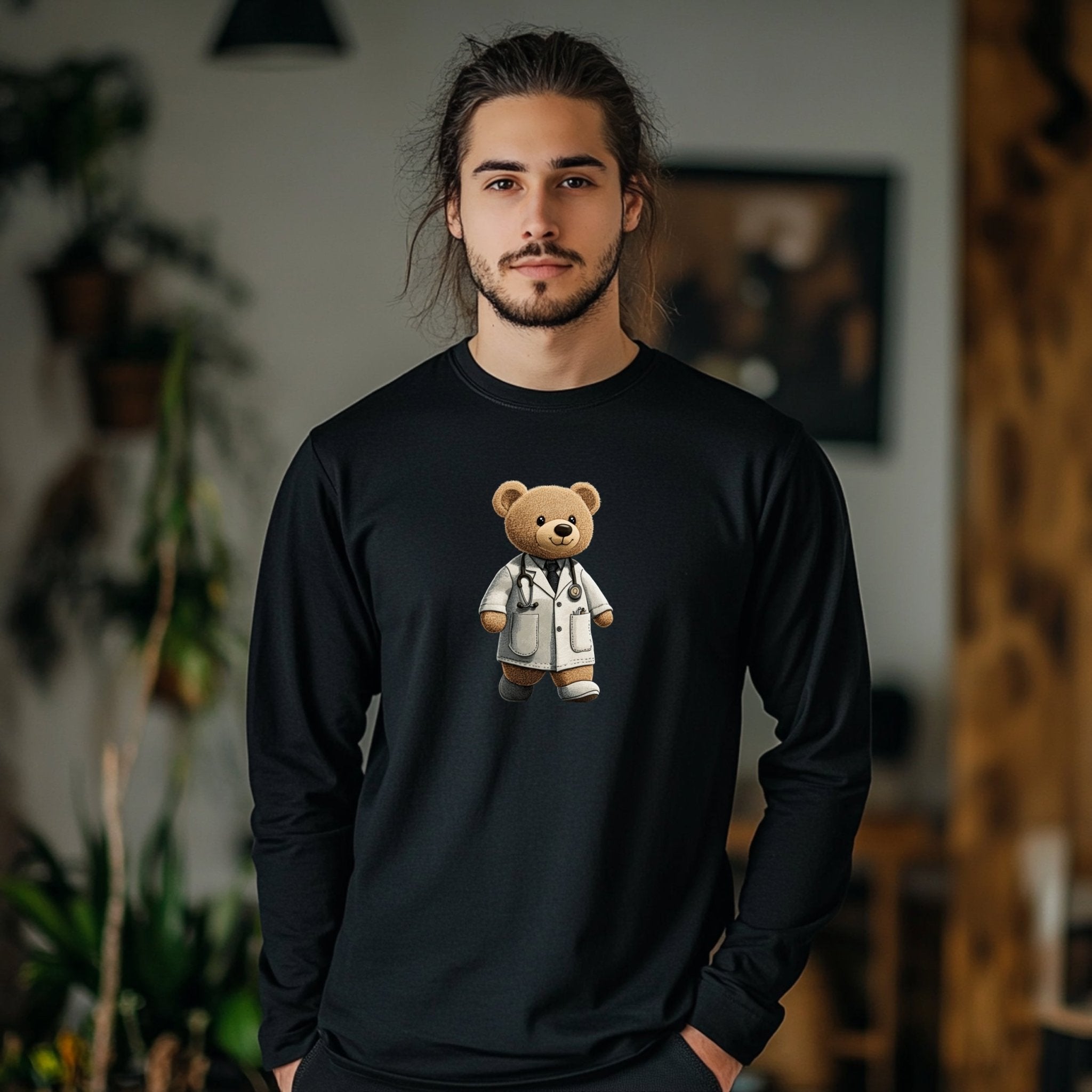 Cute Doctor Teddy Bear Long Sleeve T Shirt, Adorable Bear in Lab Coat T Shirt, Perfect Gift for Medical Professionals - Craig Michael Design