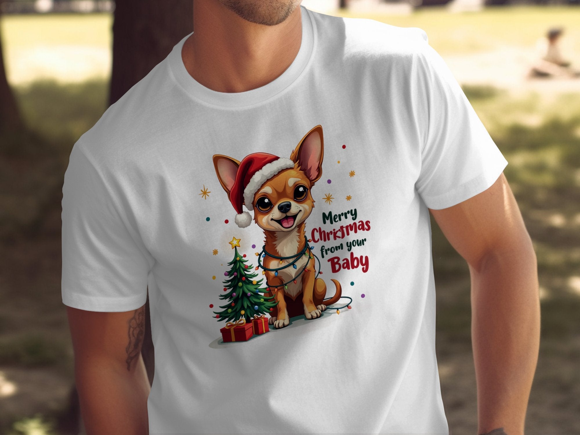 Cute Merry Christmas Chihuahua Shirt, Dog Lover Gift, Festive Chihuahua T-Shirt, Adorable Chihuahua Under Tree, Holiday Pet Tee - Craig Michael Design