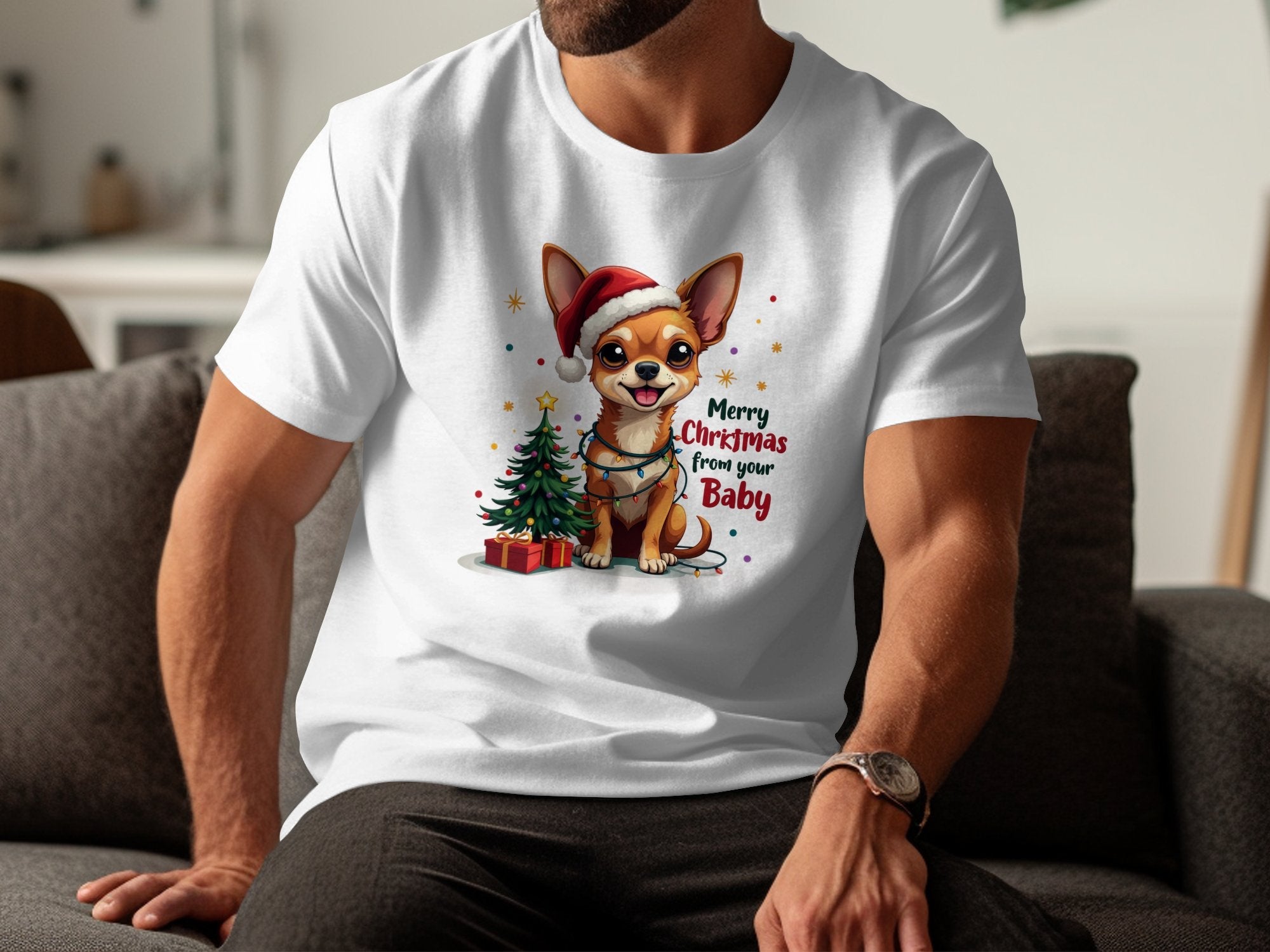 Cute Merry Christmas Chihuahua Shirt, Dog Lover Gift, Festive Chihuahua T-Shirt, Adorable Chihuahua Under Tree, Holiday Pet Tee - Craig Michael Design