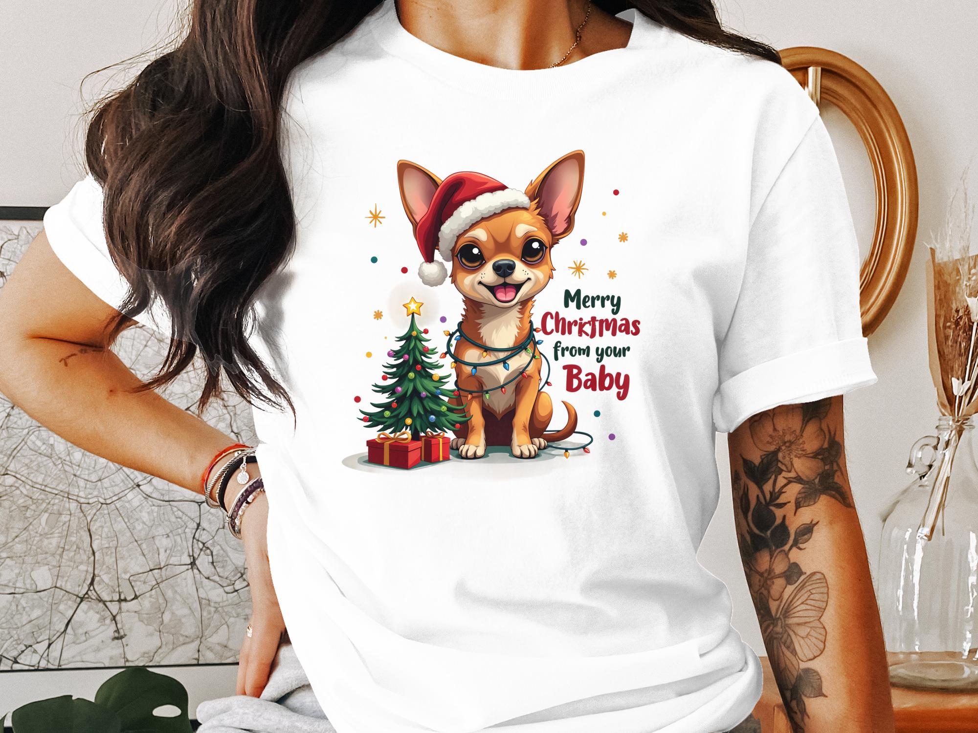 Cute Merry Christmas Chihuahua Shirt, Dog Lover Gift, Festive Chihuahua T-Shirt, Adorable Chihuahua Under Tree, Holiday Pet Tee - Craig Michael Design