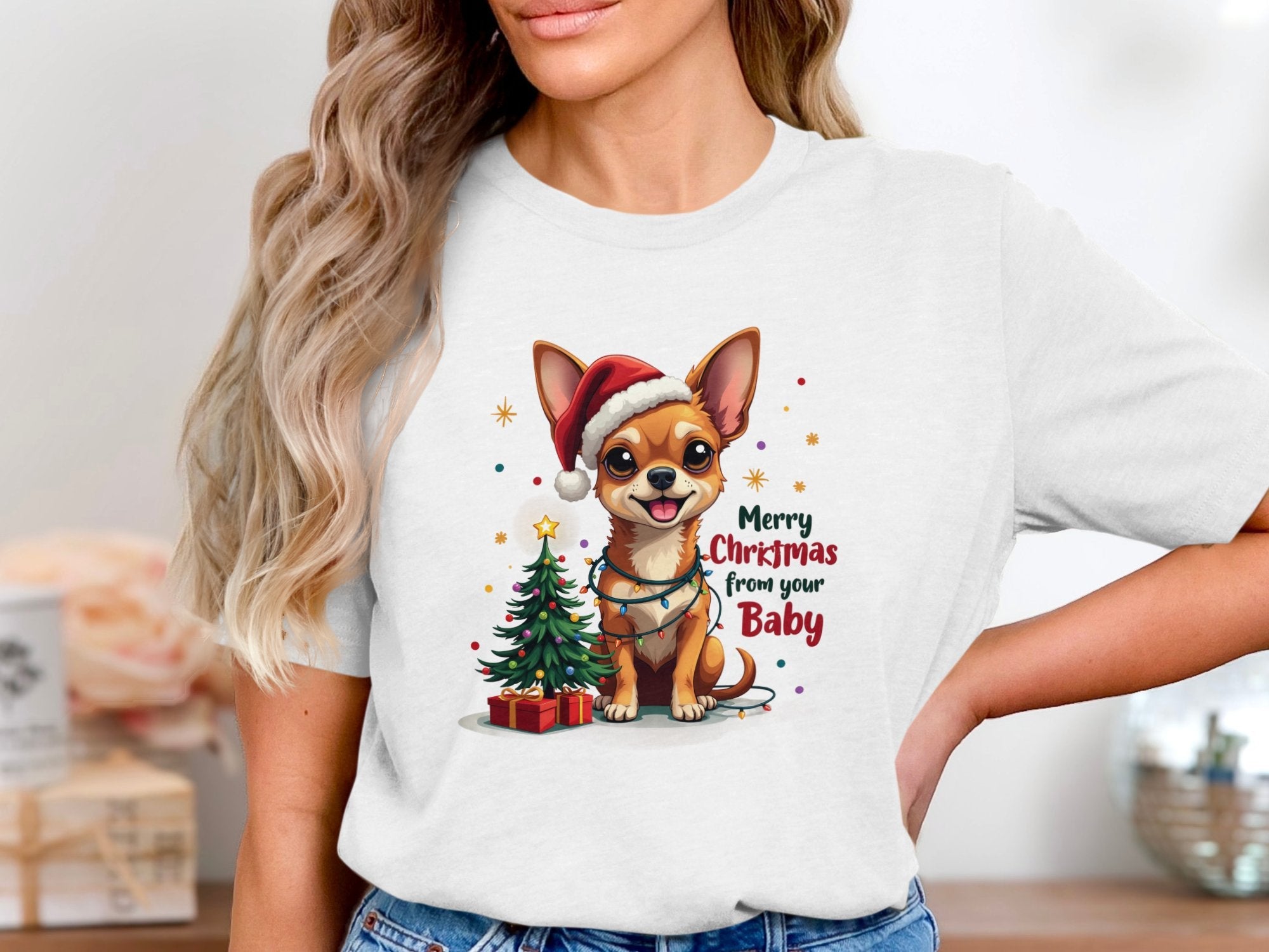 Cute Merry Christmas Chihuahua Shirt, Dog Lover Gift, Festive Chihuahua T-Shirt, Adorable Chihuahua Under Tree, Holiday Pet Tee - Craig Michael Design