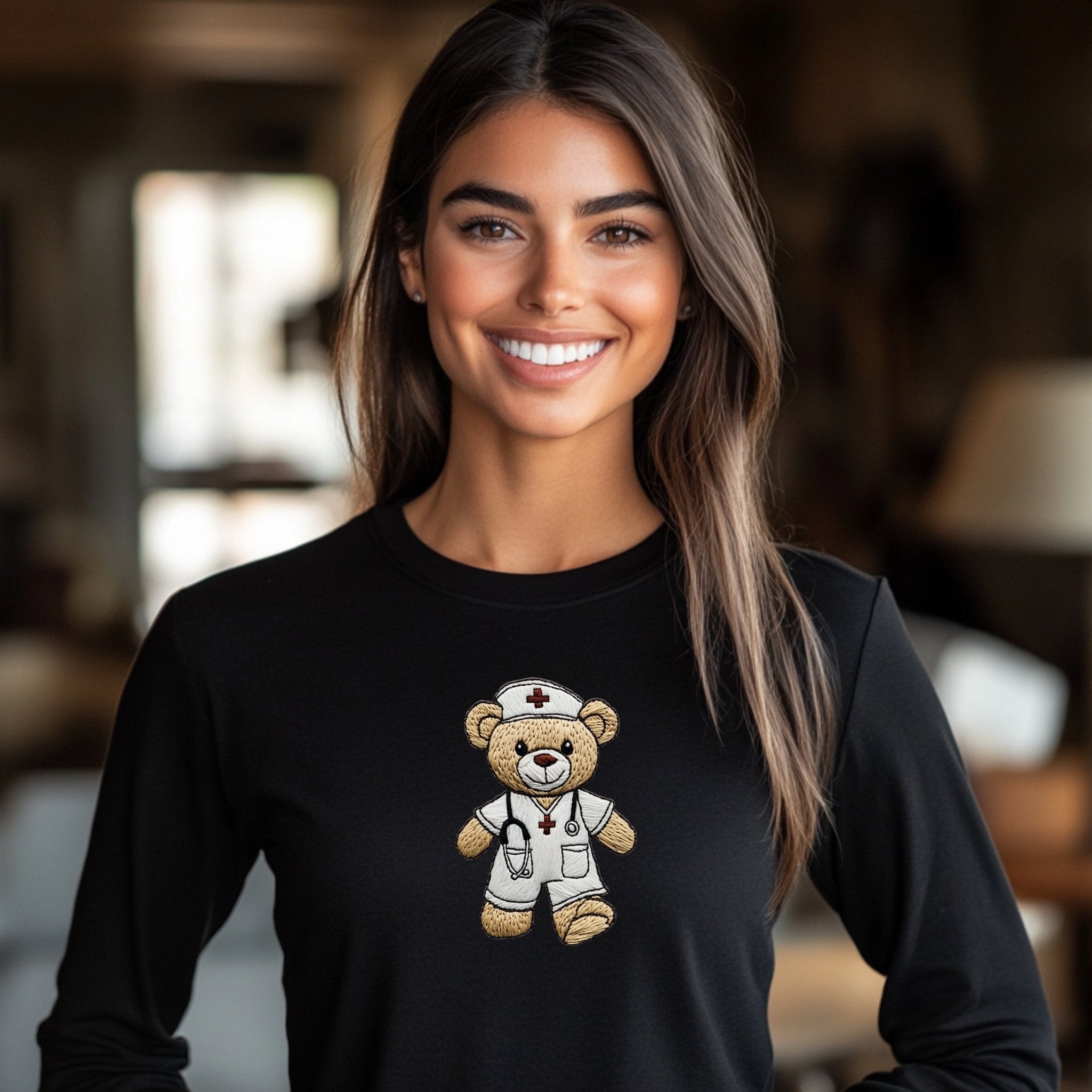 Cute Nurse Bear Long Sleeve T-Shirt, Adorable Medical Bear Tee for Healthcare Workers, Cozy Doctor Teddy Bear Shirt Gift - Craig Michael Design