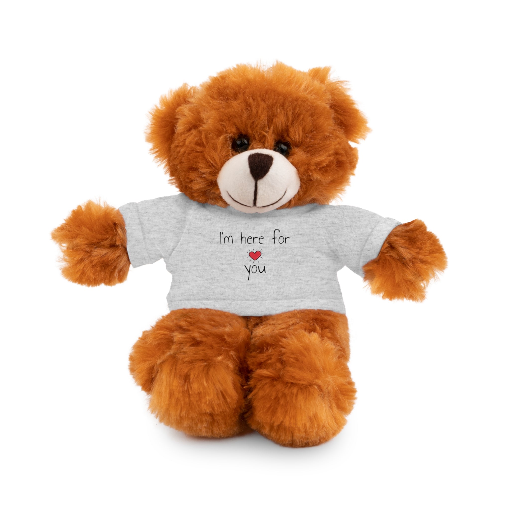 Cute Stuffed Toy with Heart T-Shirt, I Am Here For You Bear, Comfort Plushie for Kids, Soft Cuddly Animal Toy, Gift for Loved Ones - Craig Michael Design