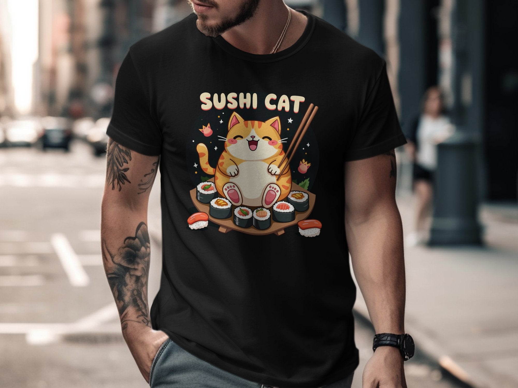 Cute Sushi Cat T-Shirt, Adorable Cat Eating Sushi Tee, Funny Kawaii Cat Shirt, Japanese Food Lover Gift, Cute Sushi Graphic Tee - Craig Michael Design