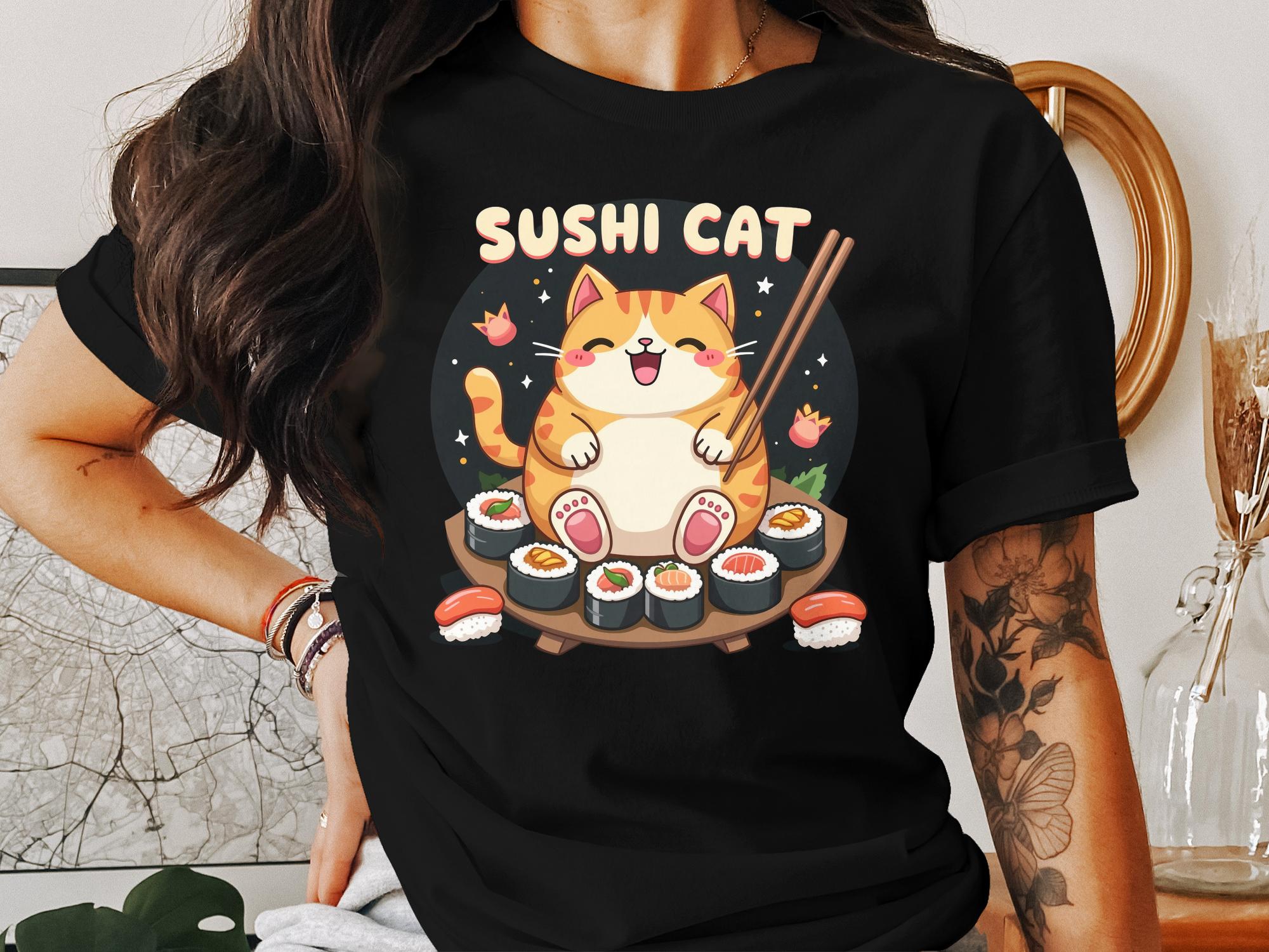 Cute Sushi Cat T-Shirt, Adorable Cat Eating Sushi Tee, Funny Kawaii Cat Shirt, Japanese Food Lover Gift, Cute Sushi Graphic Tee - Craig Michael Design