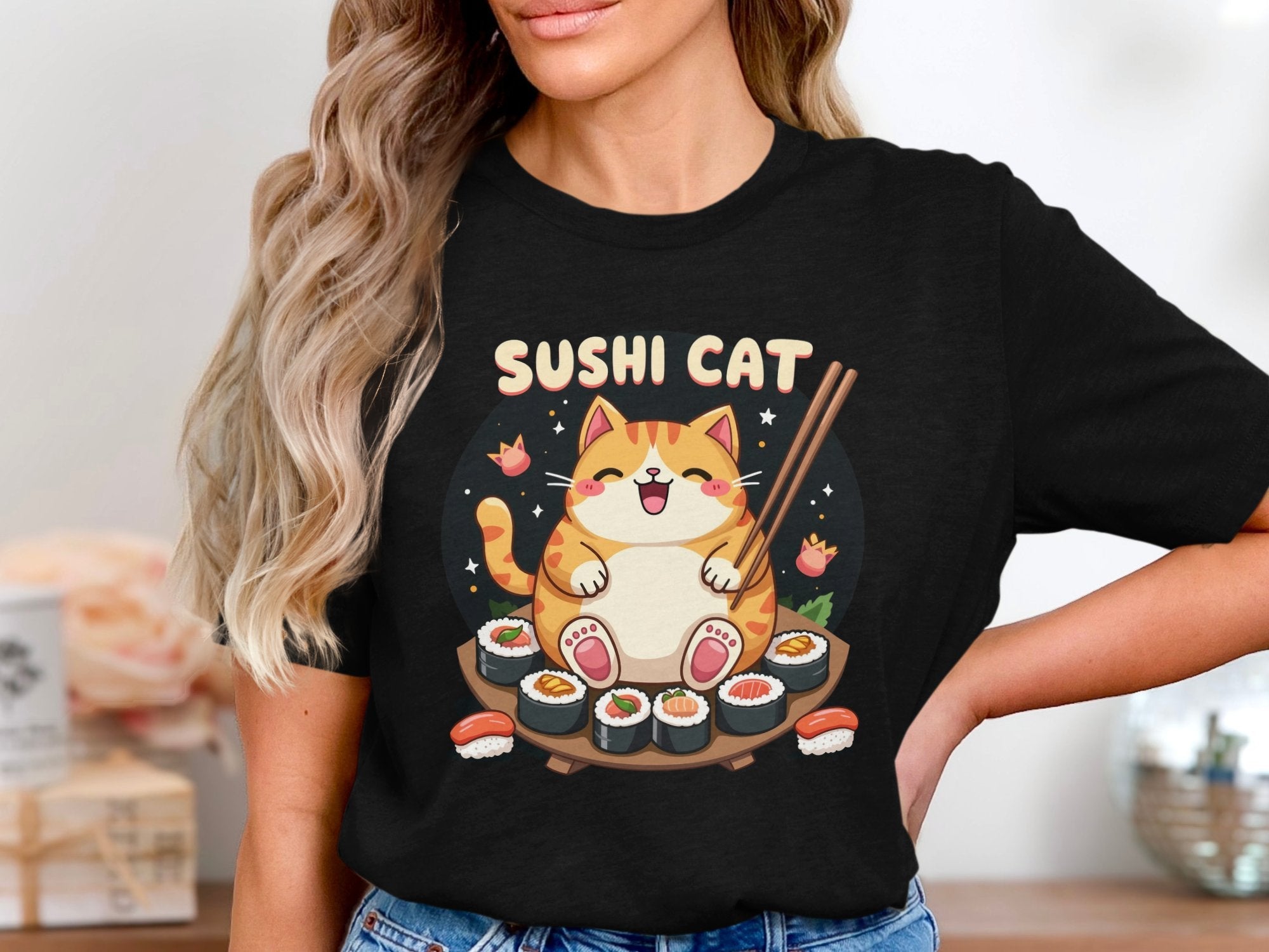 Cute Sushi Cat T-Shirt, Adorable Cat Eating Sushi Tee, Funny Kawaii Cat Shirt, Japanese Food Lover Gift, Cute Sushi Graphic Tee - Craig Michael Design