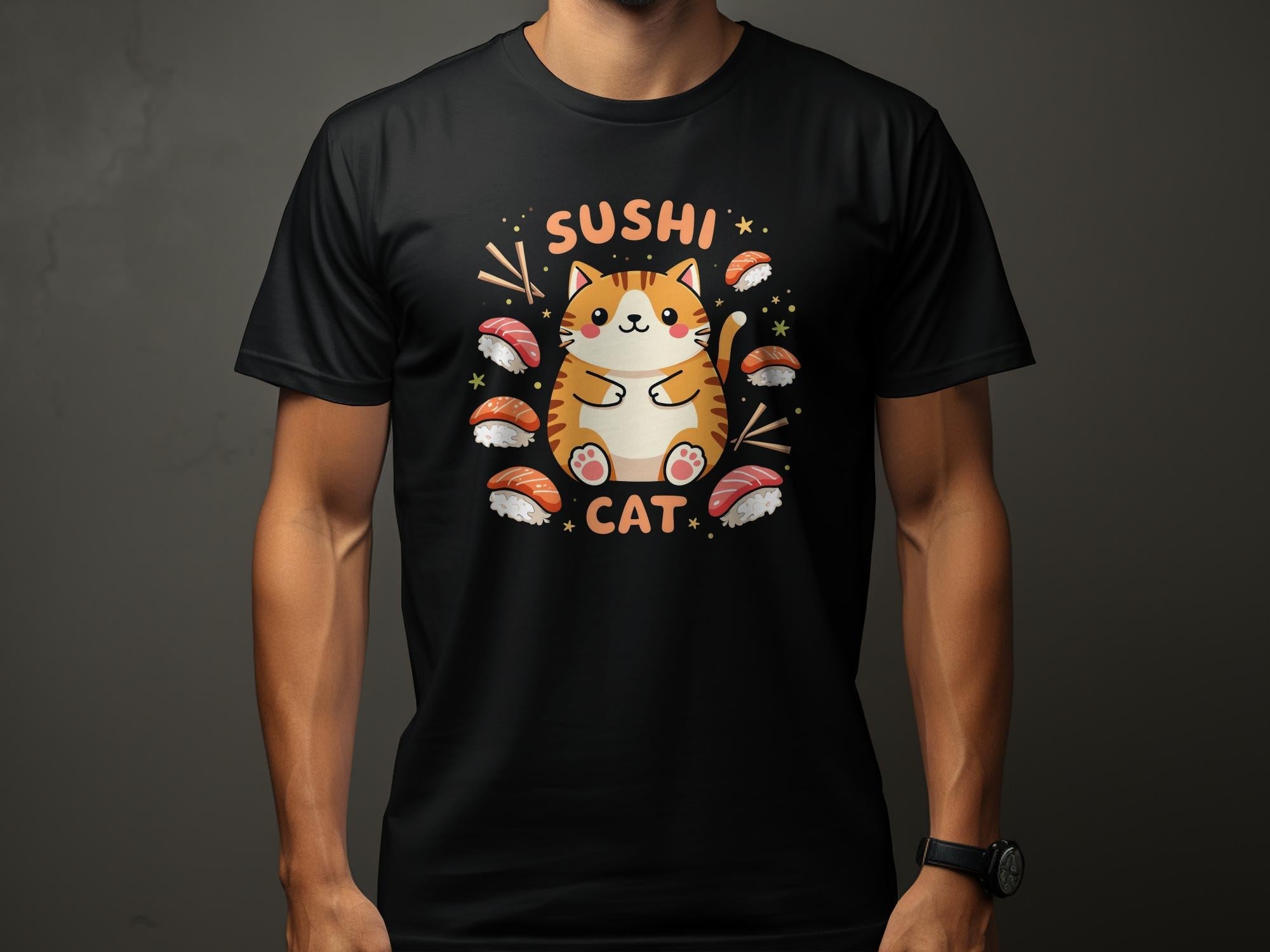 Cute Sushi Cat T-Shirt, Adorable Kawaii Cat Graphic Tee, Fun Sushi Lover Shirt, Unique Cat Lover Gift, Casual Wear, Trendy Print Top - Craig Michael Design