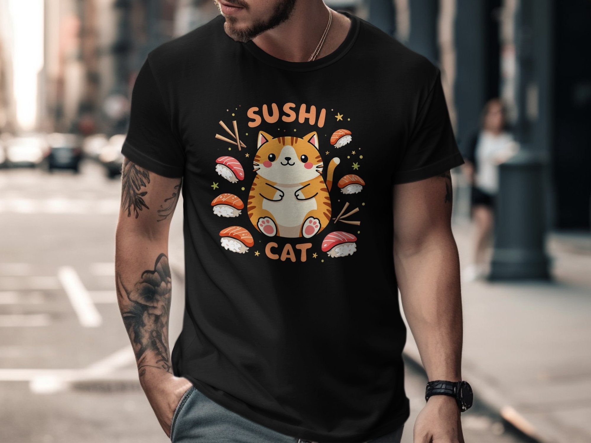 Cute Sushi Cat T-Shirt, Adorable Kawaii Cat Graphic Tee, Fun Sushi Lover Shirt, Unique Cat Lover Gift, Casual Wear, Trendy Print Top - Craig Michael Design