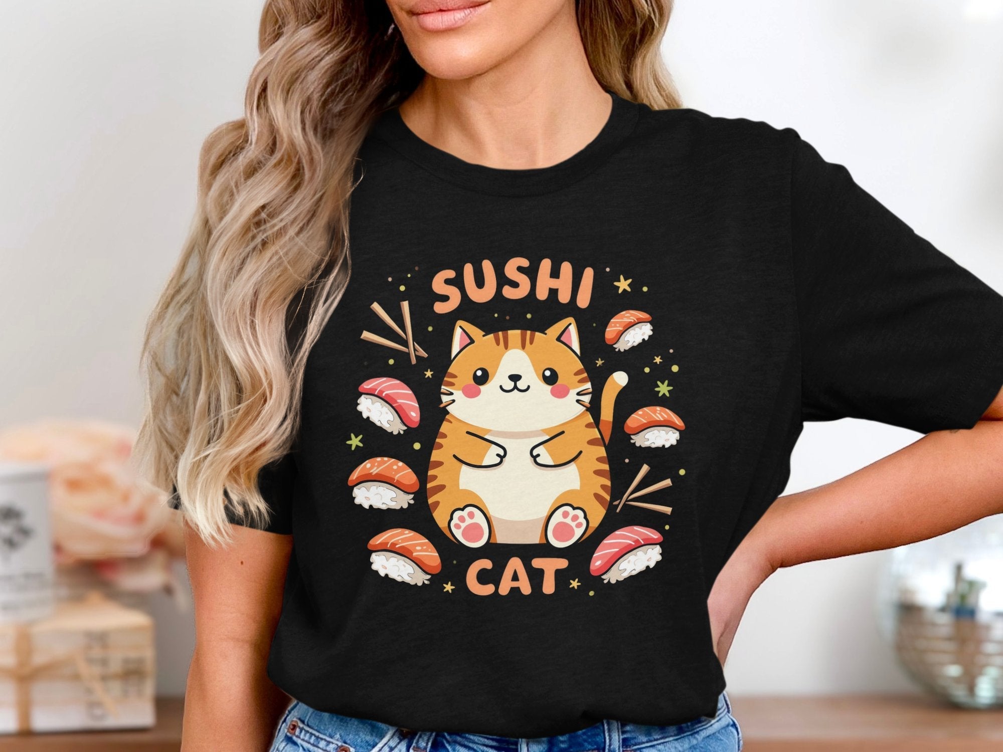 Cute Sushi Cat T-Shirt, Adorable Kawaii Cat Graphic Tee, Fun Sushi Lover Shirt, Unique Cat Lover Gift, Casual Wear, Trendy Print Top - Craig Michael Design