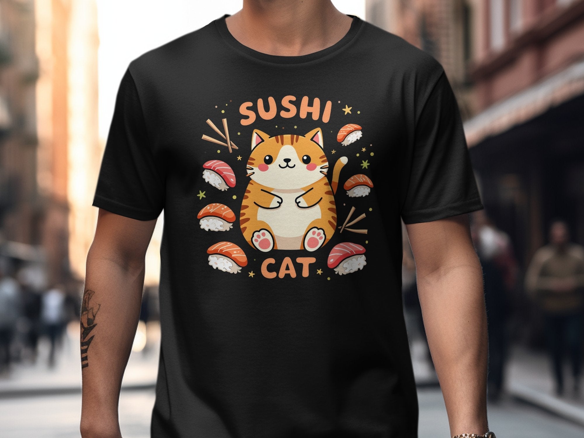 Cute Sushi Cat T-Shirt, Adorable Kawaii Cat Graphic Tee, Fun Sushi Lover Shirt, Unique Cat Lover Gift, Casual Wear, Trendy Print Top - Craig Michael Design