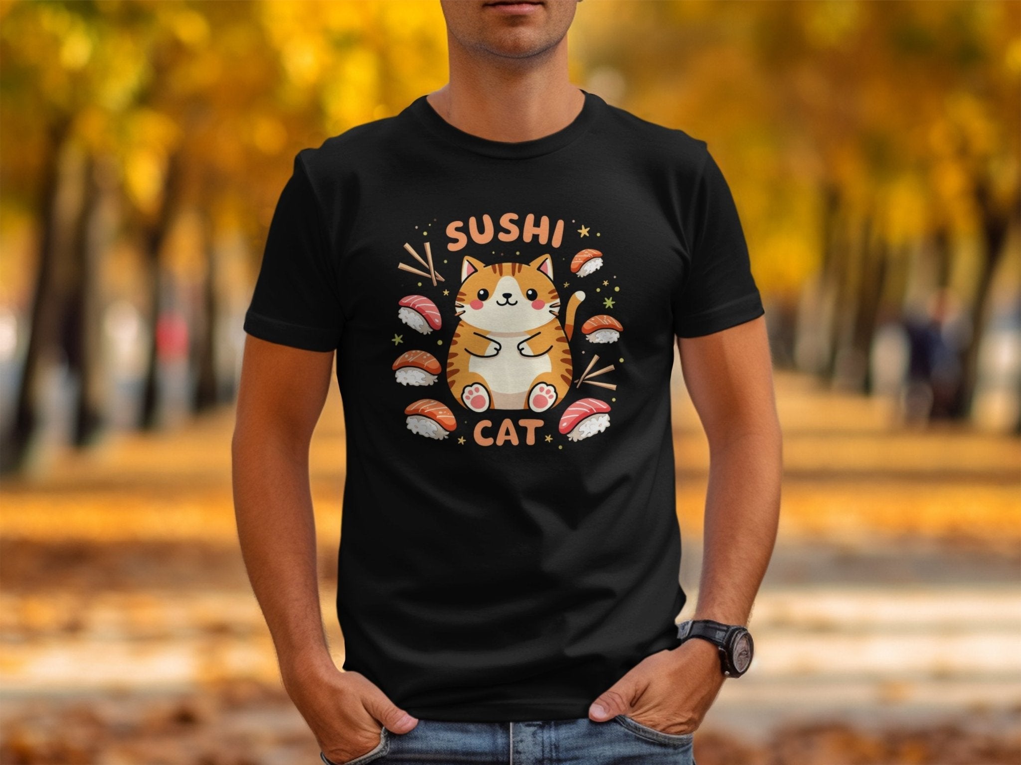 Cute Sushi Cat T-Shirt, Adorable Kawaii Cat Graphic Tee, Fun Sushi Lover Shirt, Unique Cat Lover Gift, Casual Wear, Trendy Print Top - Craig Michael Design