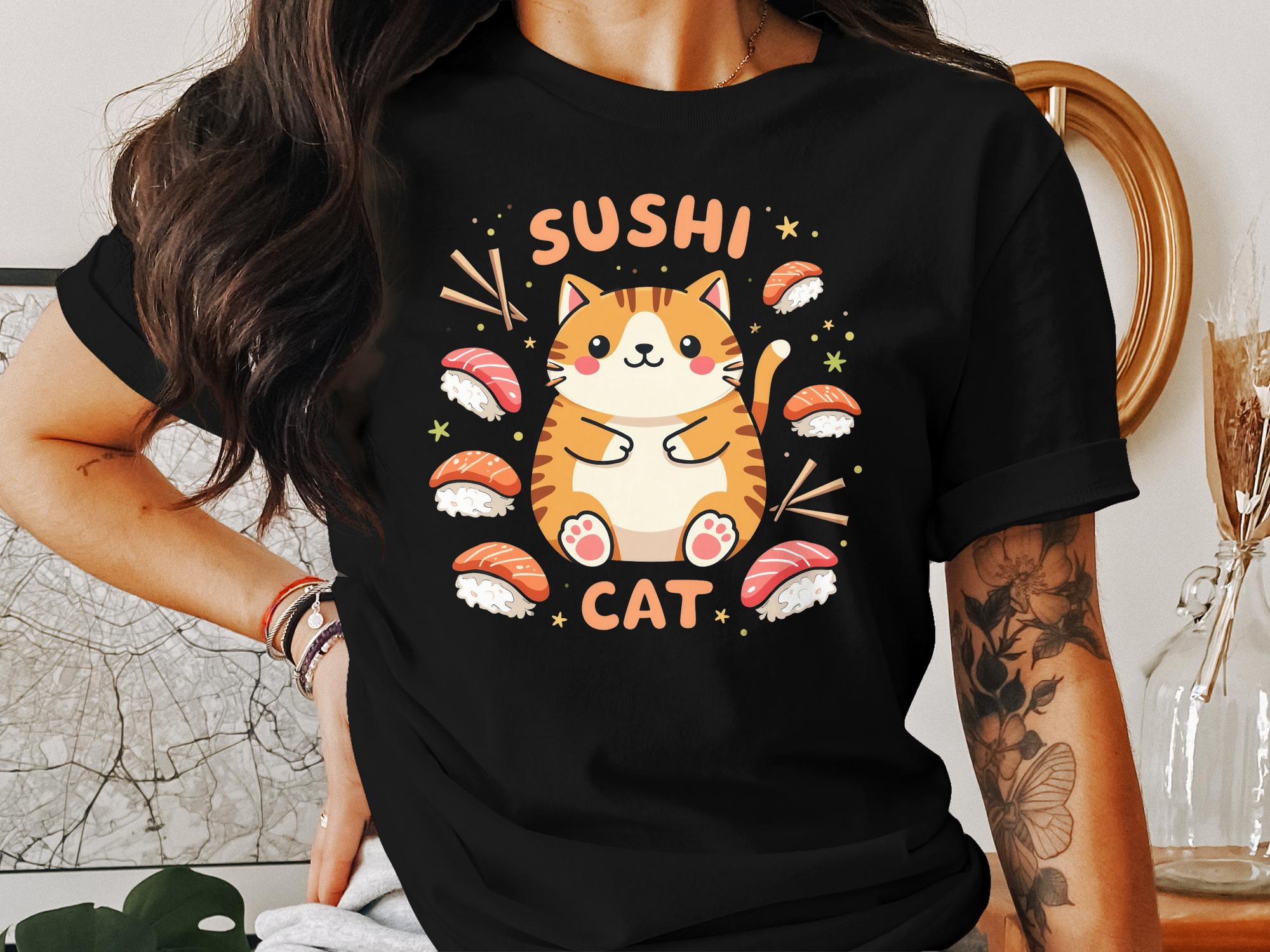 Cute Sushi Cat T-Shirt, Adorable Kawaii Cat Graphic Tee, Fun Sushi Lover Shirt, Unique Cat Lover Gift, Casual Wear, Trendy Print Top - Craig Michael Design