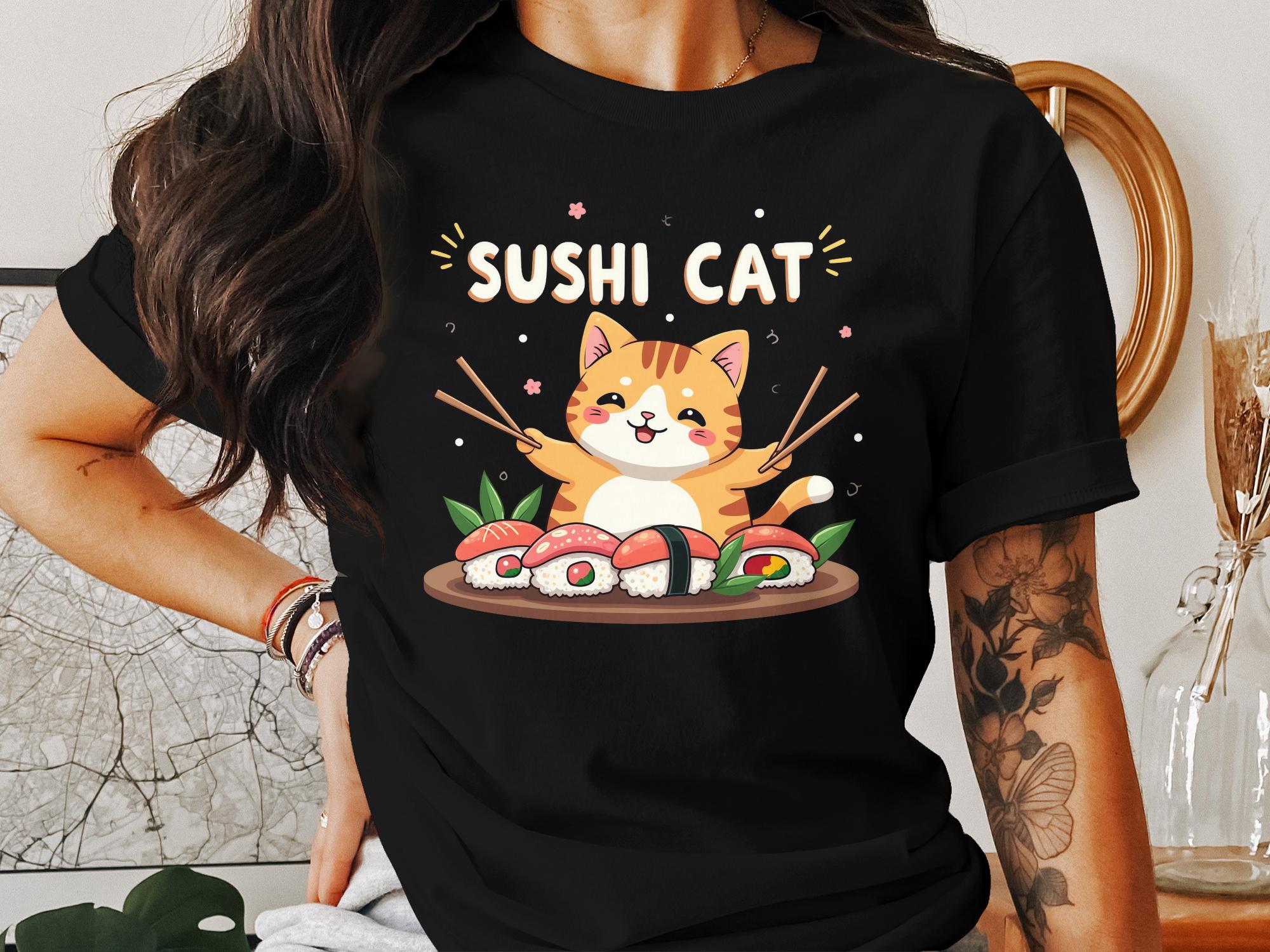 Cute Sushi Cat T-Shirt, Kawaii Animal Graphic Tee, Adorable Cartoon Cat and Sushi, Fun Food Lover Shirt, Cute T Shirt, Unique Gift Idea - Craig Michael Design