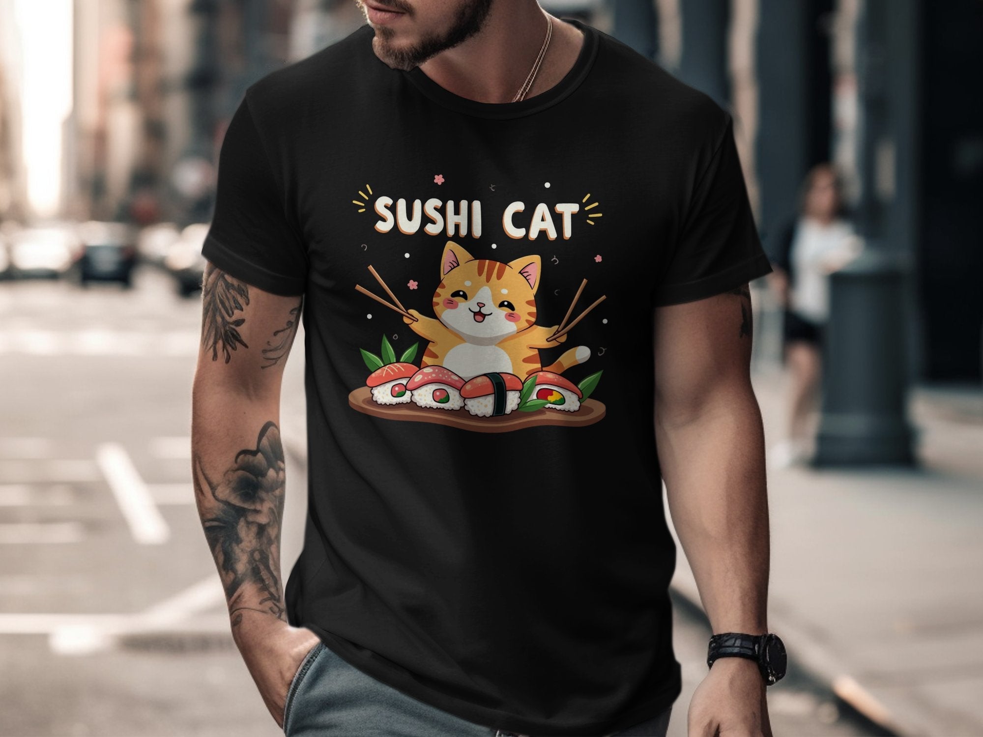 Cute Sushi Cat T-Shirt, Kawaii Animal Graphic Tee, Adorable Cartoon Cat and Sushi, Fun Food Lover Shirt, Cute T Shirt, Unique Gift Idea - Craig Michael Design