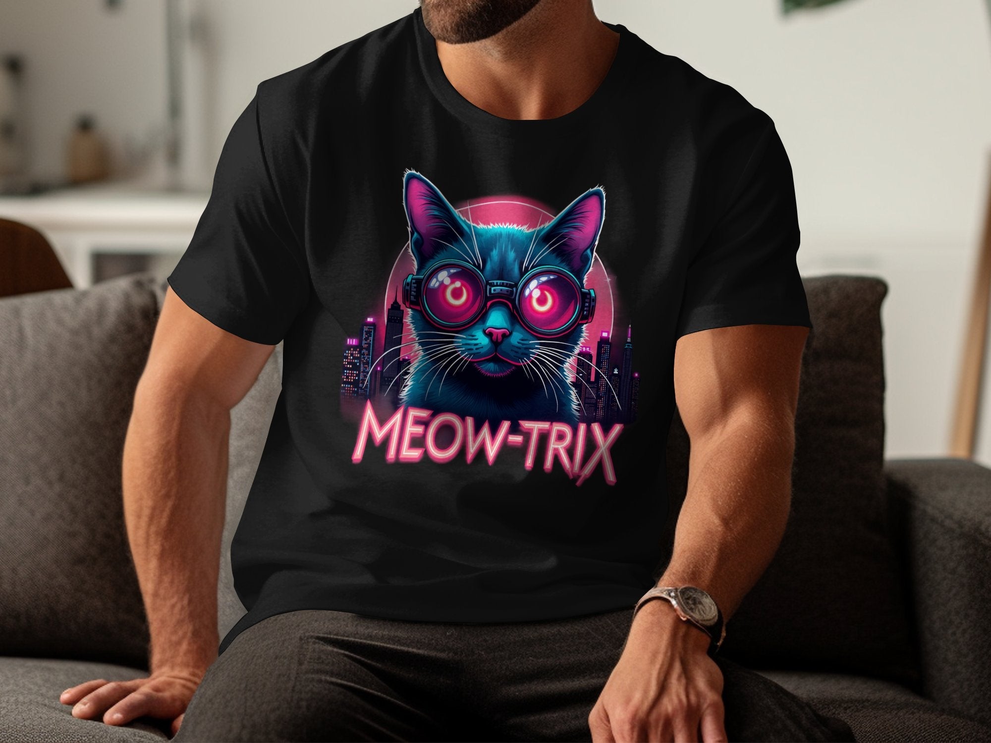 Cyberpunk Cat Graphic Tee, Meow - Trix Cat Shirt, Neon Cat T-Shirt, Cool Cat Art Tee, Cat Lover Gift, Funny Cat Tee, Graphic T-Shirt - Craig Michael Design