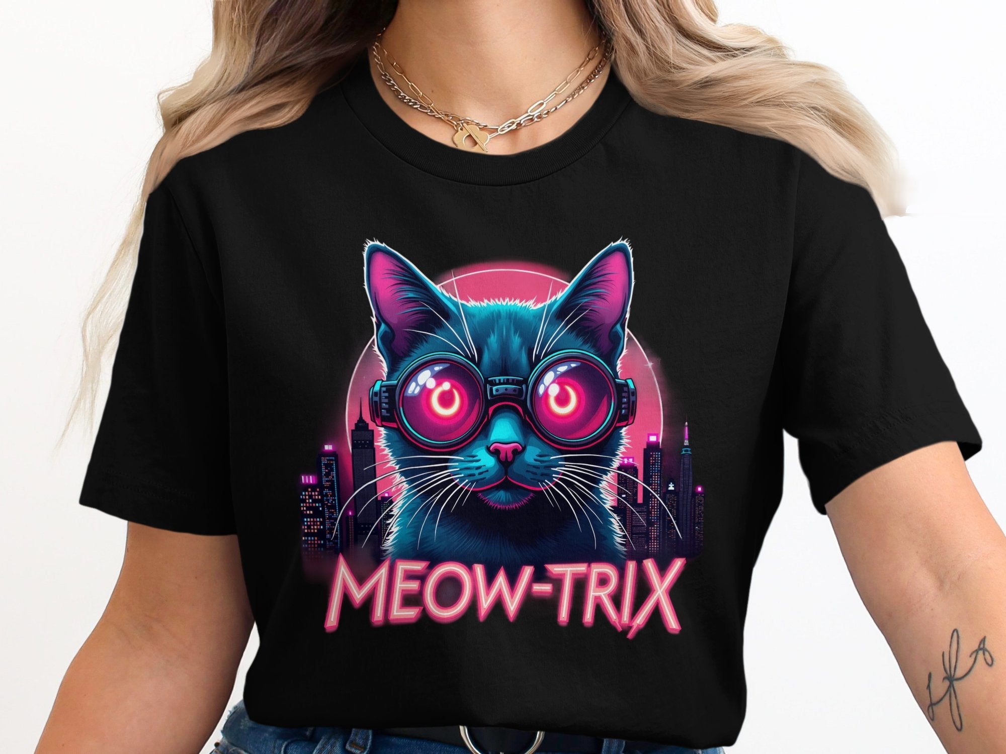 Cyberpunk Cat Graphic Tee, Meow - Trix Cat Shirt, Neon Cat T-Shirt, Cool Cat Art Tee, Cat Lover Gift, Funny Cat Tee, Graphic T-Shirt - Craig Michael Design