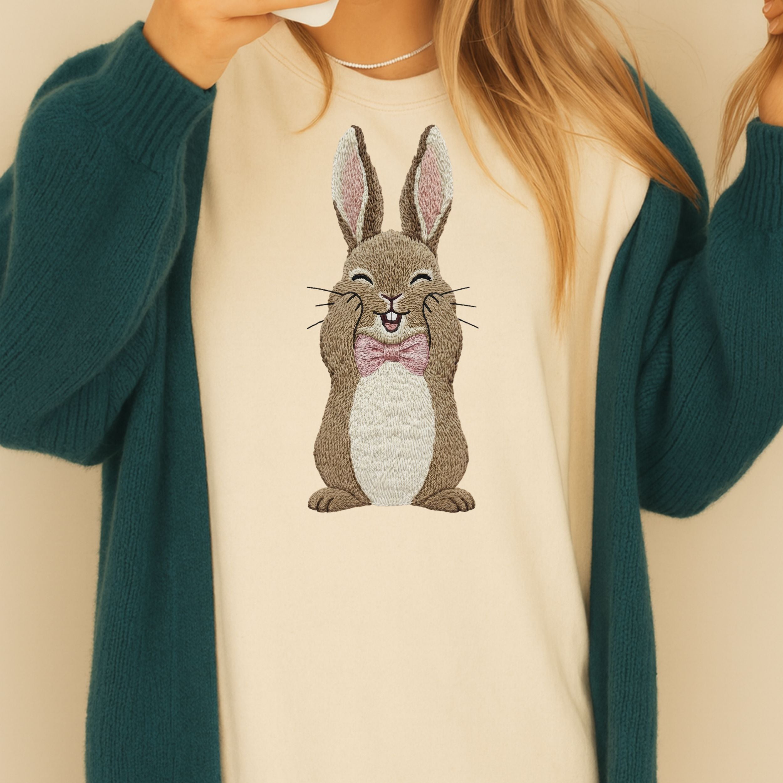 Cute Bunny with Bow Tie Graphic Sweatshirt Product