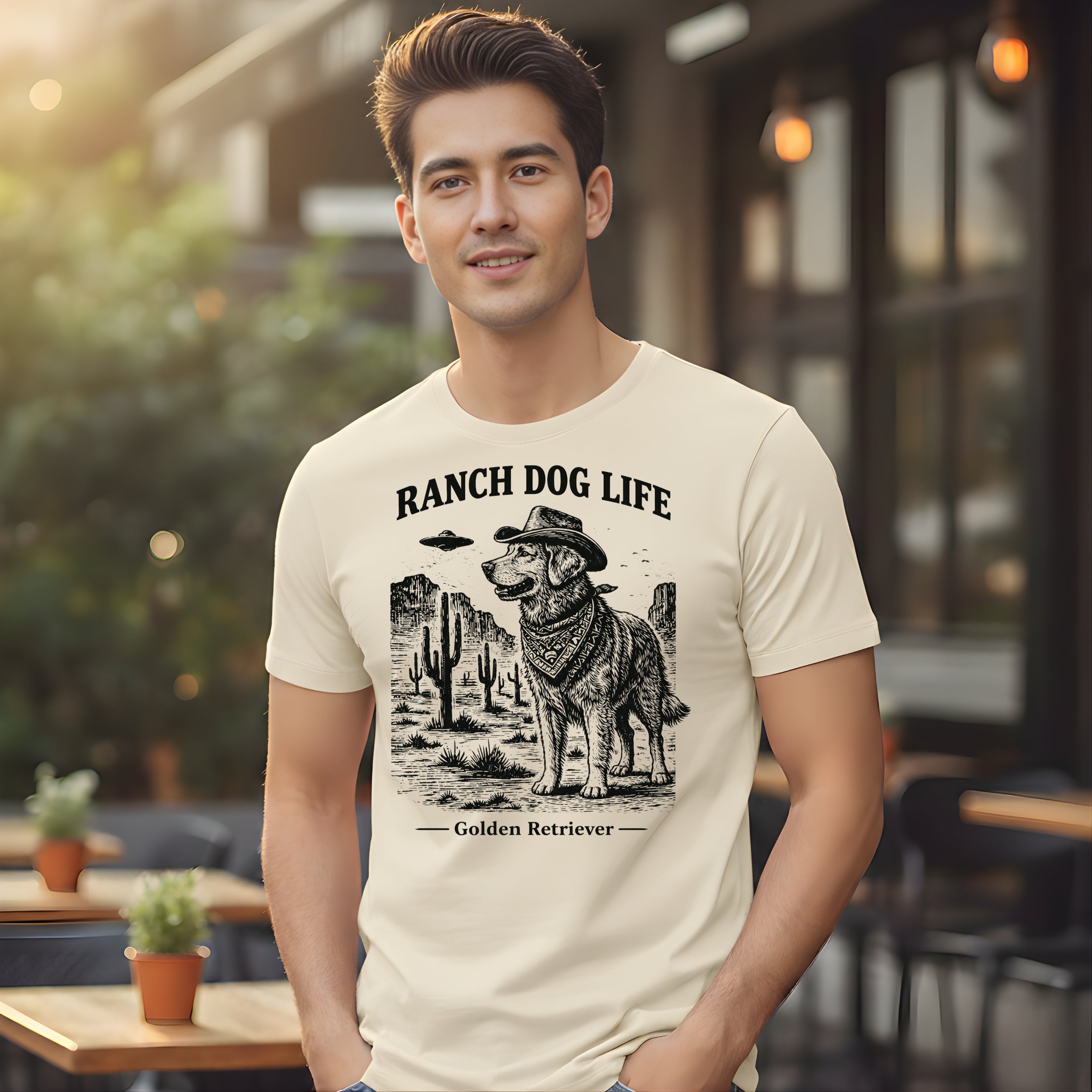 Ranch Dog Life Golden Retriever Graphic Tee Shirt