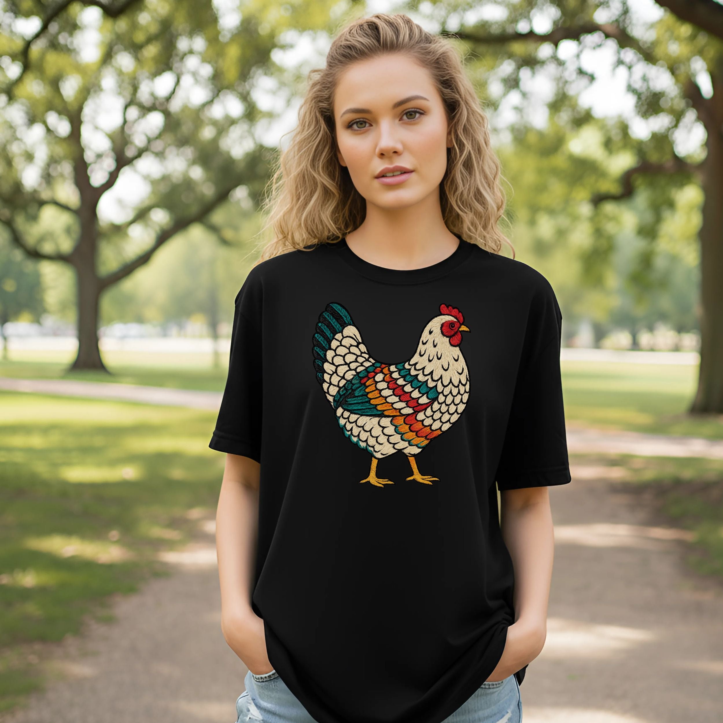 Colorful Chicken T Shirt Design for Casual Wear