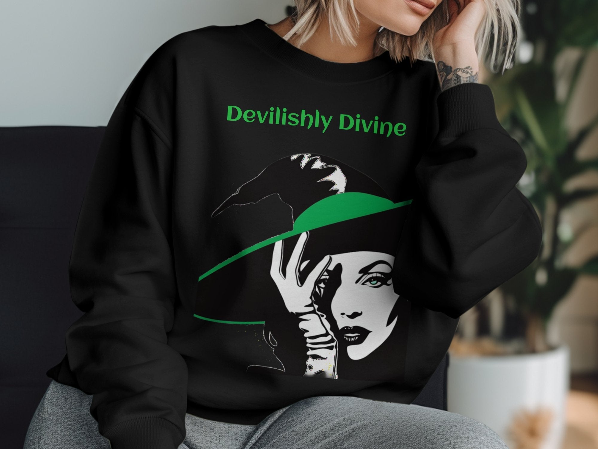 Devilishly Divine Long Sleeve Shirt, Perfect for Halloween Celebrations, Unique Witch Design - Craig Michael Design