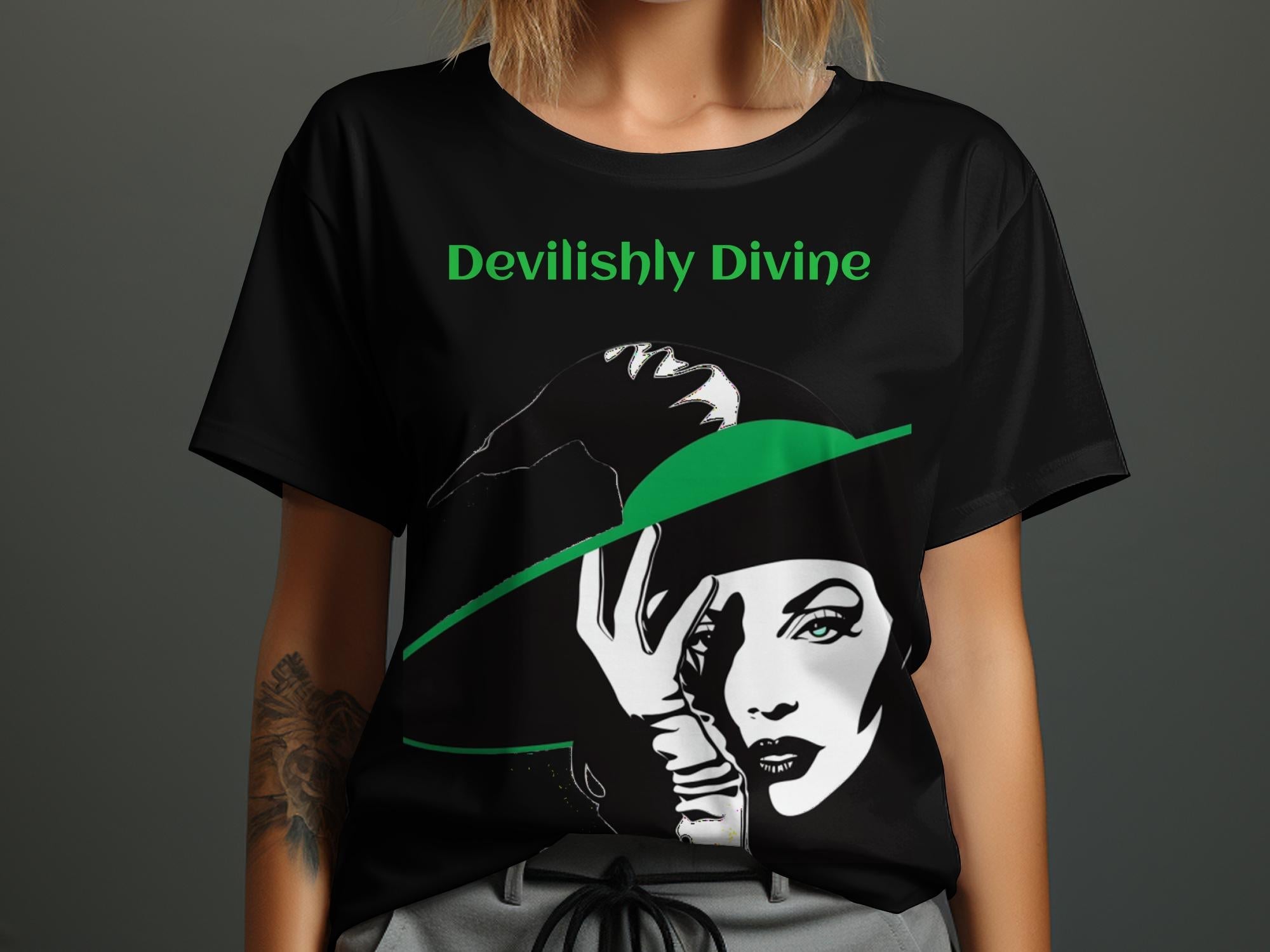 Devilishly Divine Witch Art T-Shirt, Halloween Modern Witch Graphic Tee, Stylish Witchy Vibes, Trendy Spooky Season Shirt - Craig Michael Design