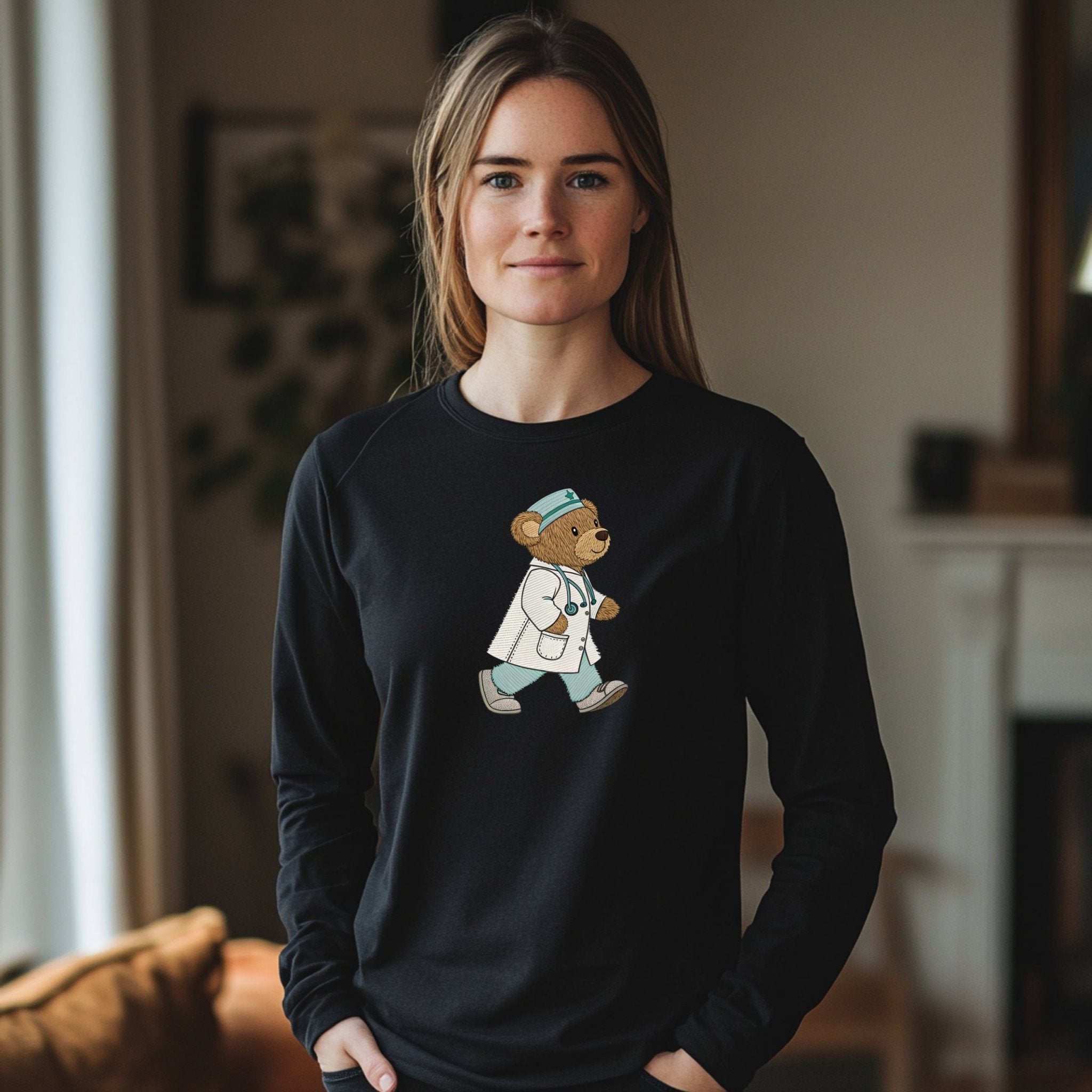 Doctor Bear Long Sleeve T-Shirt, Adorable Teddy Bear Long Sleeve Top, Perfect Gift for Healthcare Workers, Cozy Bear Themed Apparel - Craig Michael Design