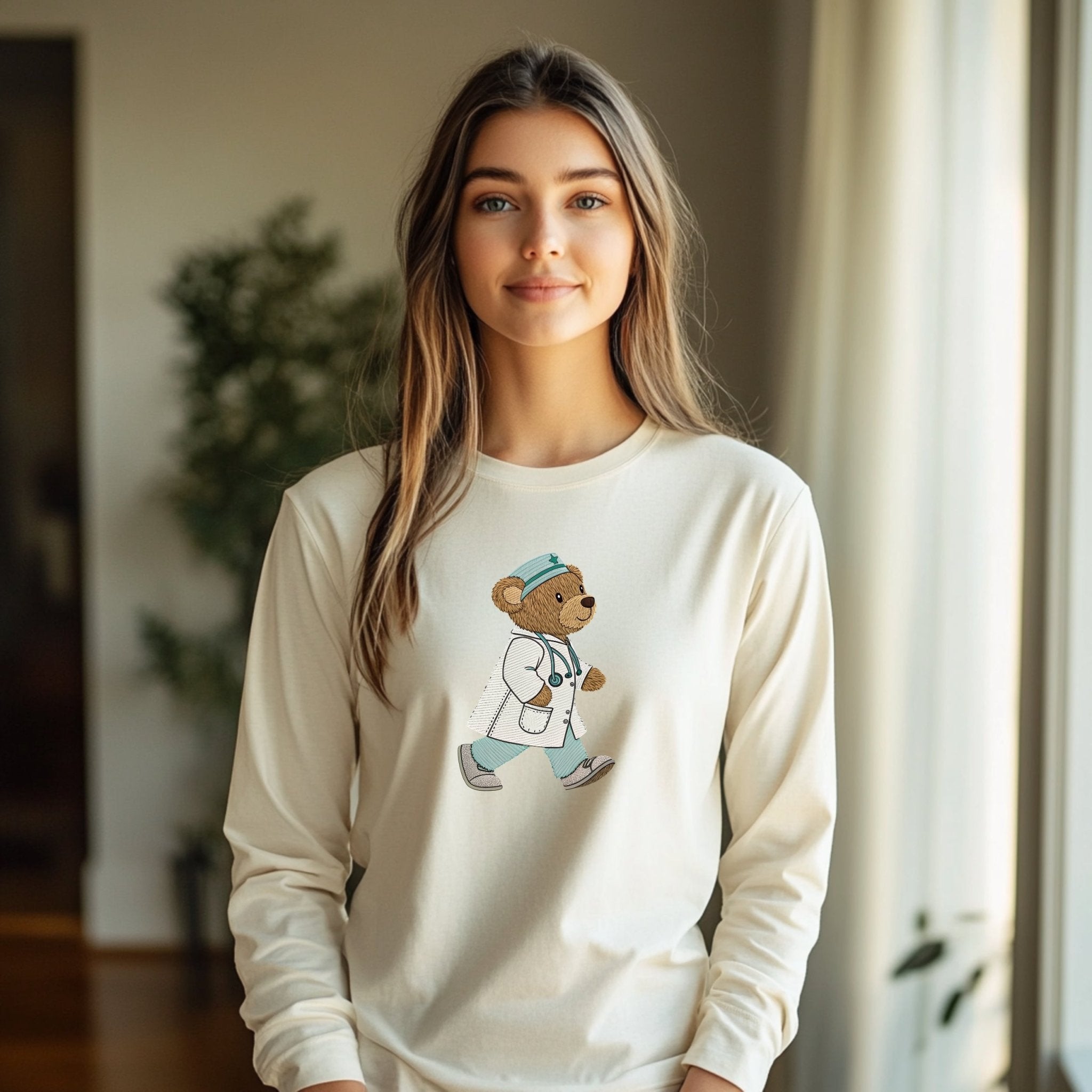 Doctor Bear Long Sleeve T-Shirt, Adorable Teddy Bear Long Sleeve Top, Perfect Gift for Healthcare Workers, Cozy Bear Themed Apparel - Craig Michael Design