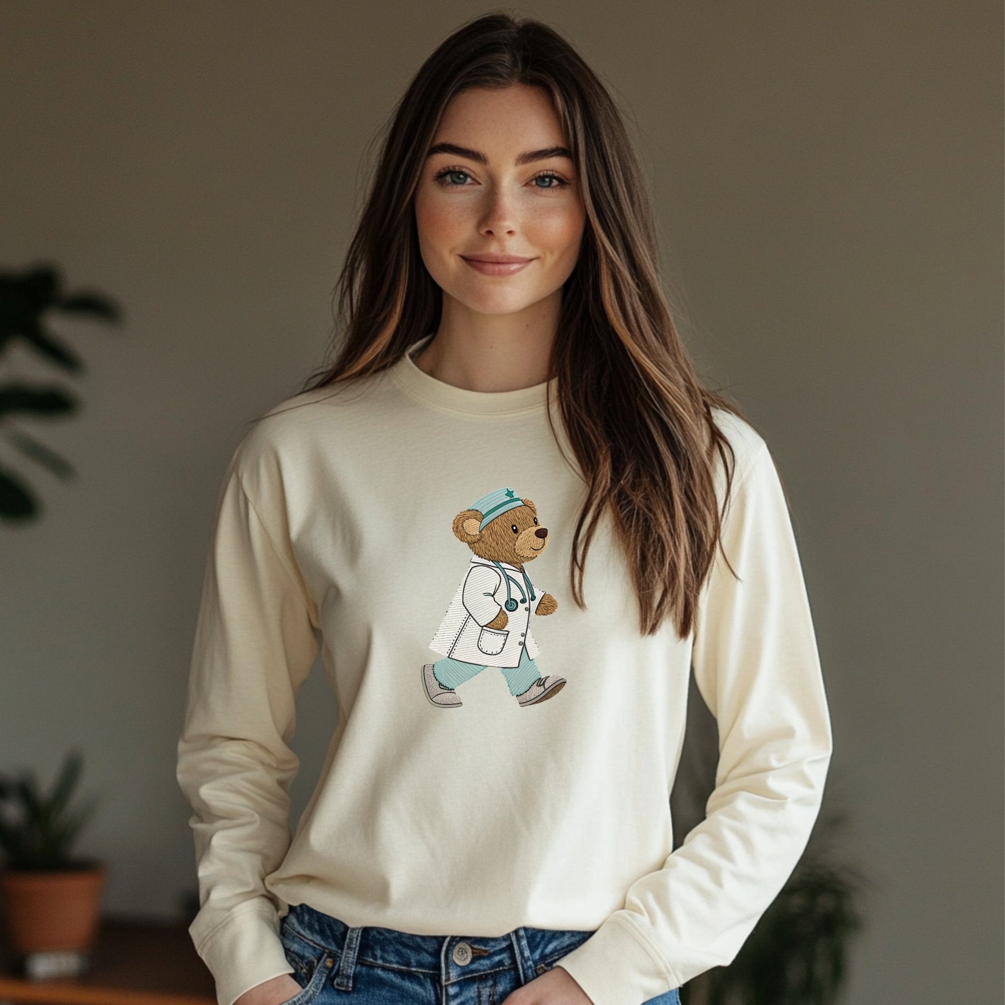 Doctor Bear Long Sleeve T-Shirt, Adorable Teddy Bear Long Sleeve Top, Perfect Gift for Healthcare Workers, Cozy Bear Themed Apparel - Craig Michael Design