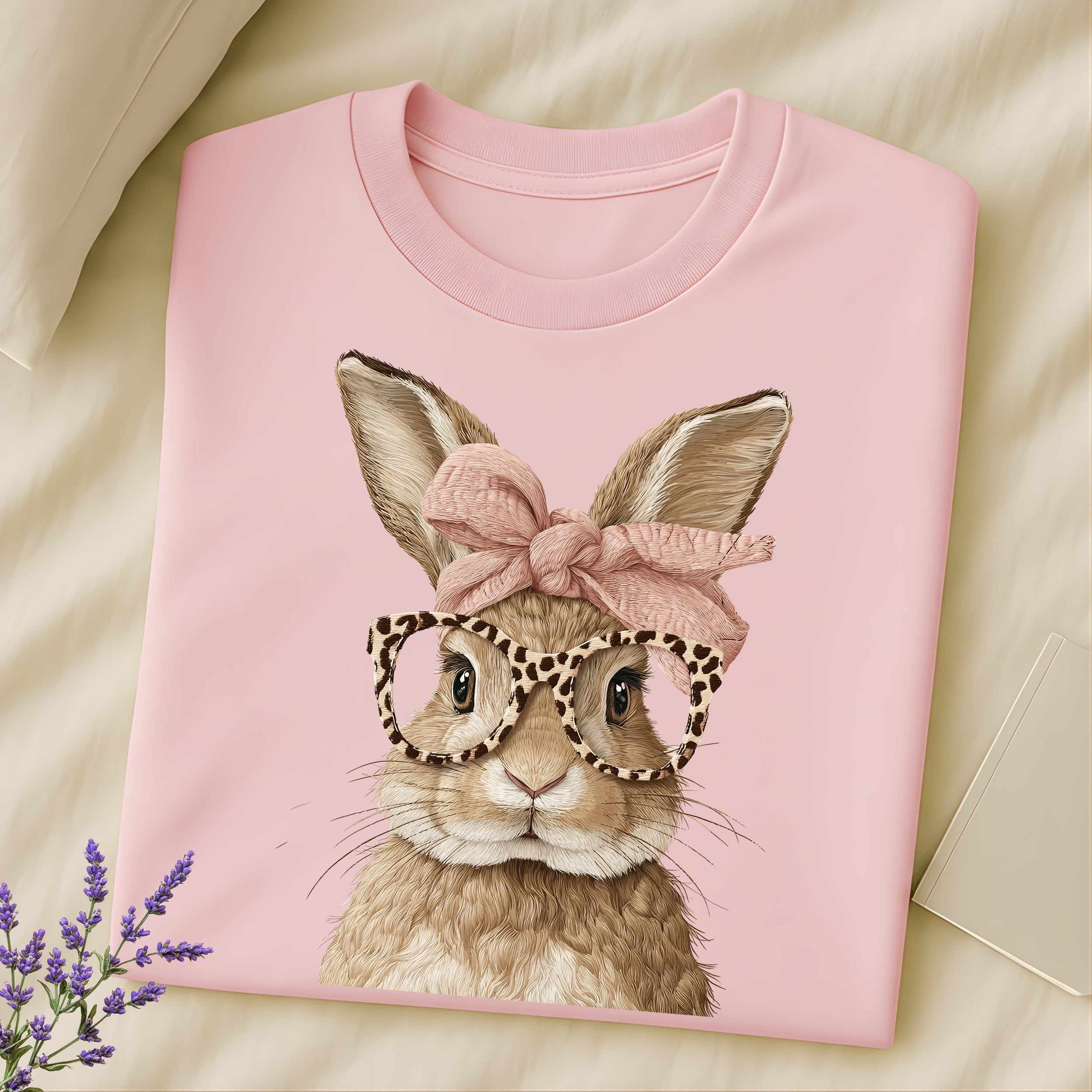 Cute Bunny with Glasses and Bow Pink T-Shirt