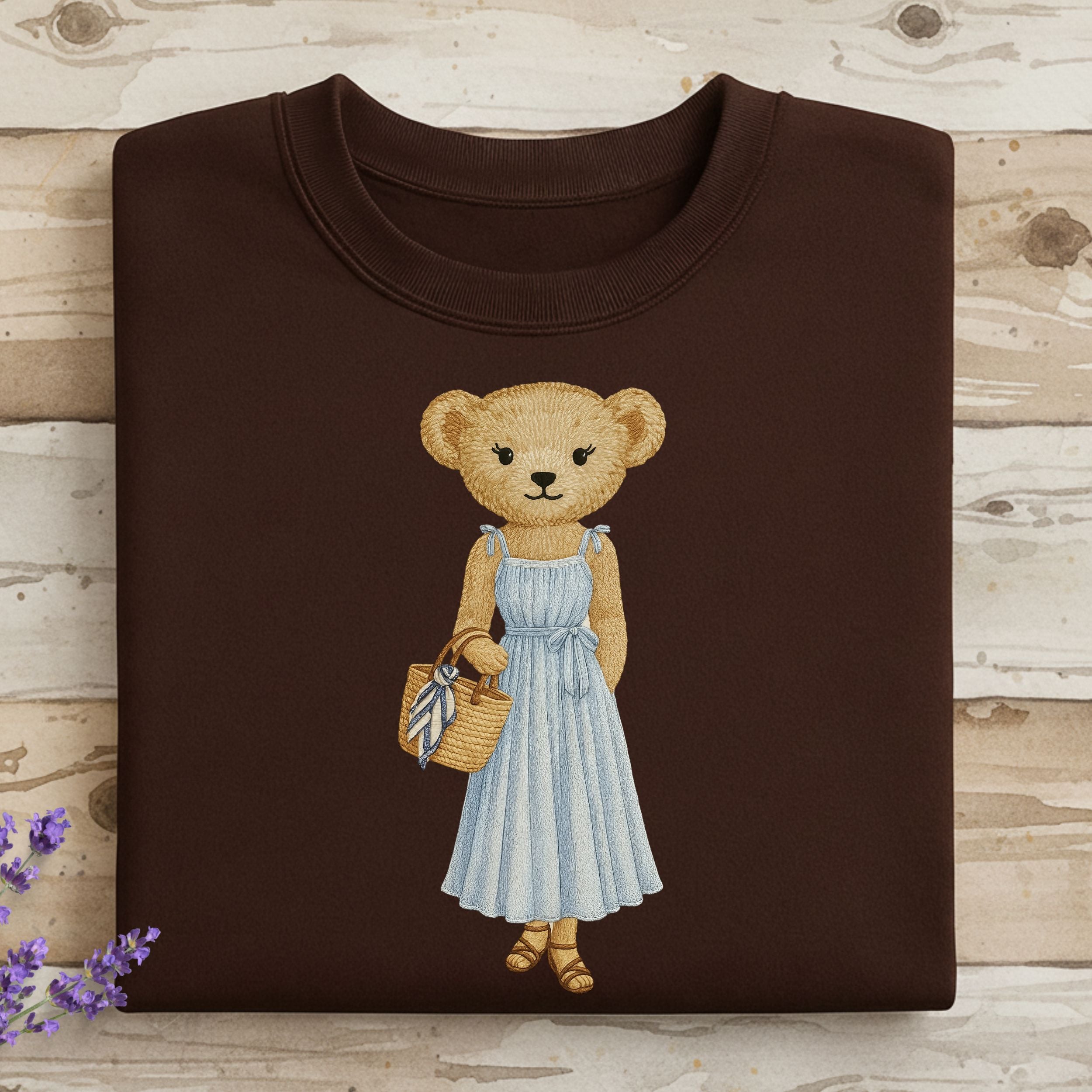 Adorable Bear in Blue Dress Graphic Sweatshirt